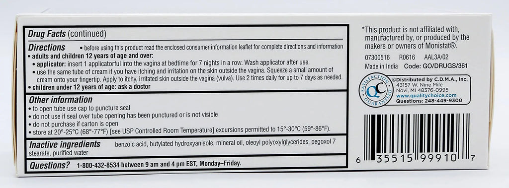 Quality Choice Miconazole Nitrate 2% 7 Day Vaginal Antifungal Cream, 1.59 Ounces (45g) Quality Choice Au supplements