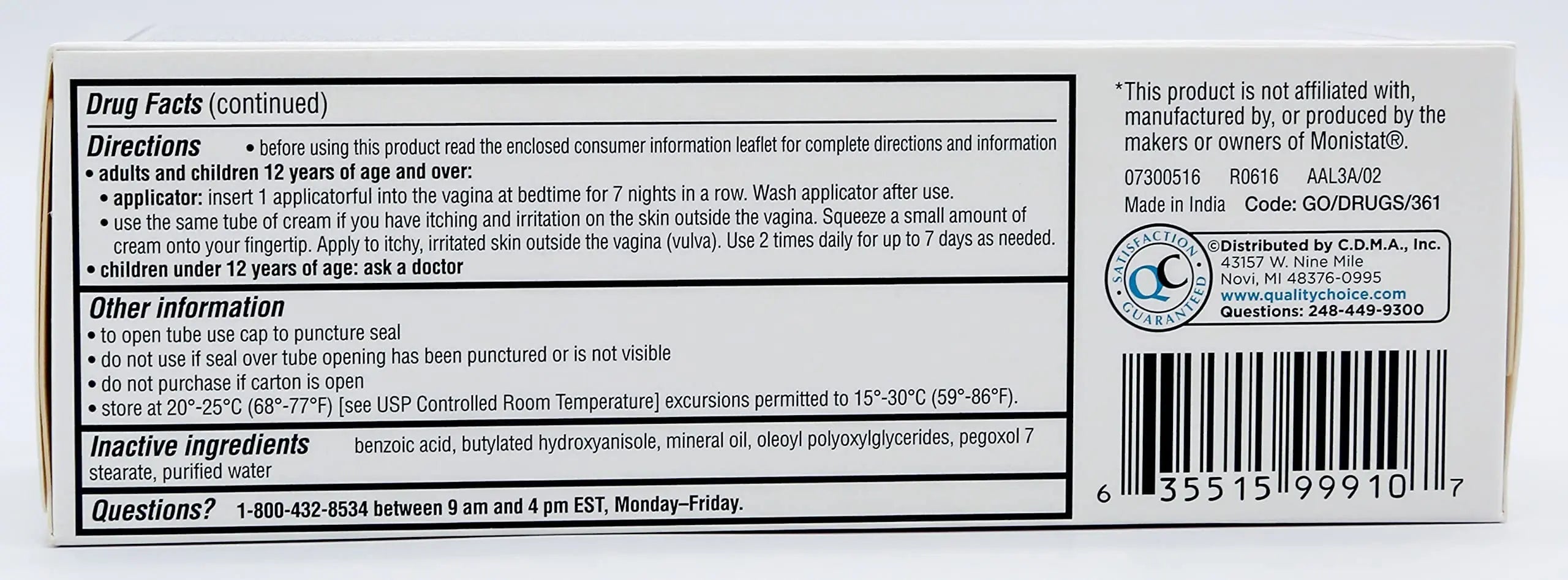 Quality Choice Miconazole Nitrate 2% 7 Day Vaginal Antifungal Cream, 1.59 Ounces (45g) Quality Choice Au supplements