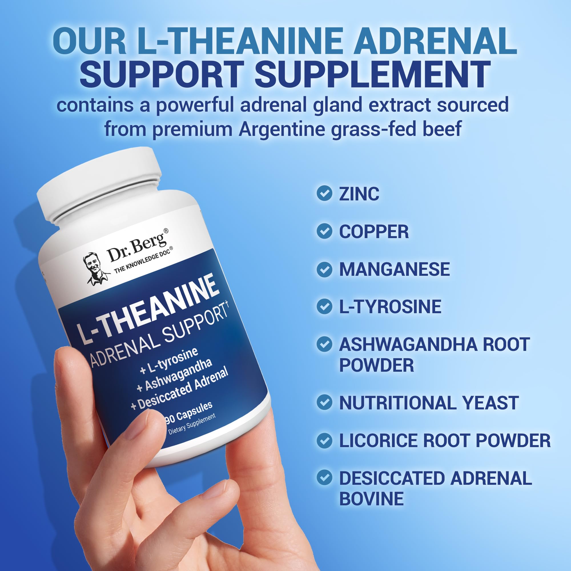 Dr. Berg L-Theanine 200mg - Includes Zinc, Copper, L-Tyrosine, & Ashwagandha – L-Theanine Supplement Adrenal Support - for Relaxation, Stress Relief, and Mental Clarity* – 90 Gelatin Capsules Dr. Berg Nutritionals Au supplements