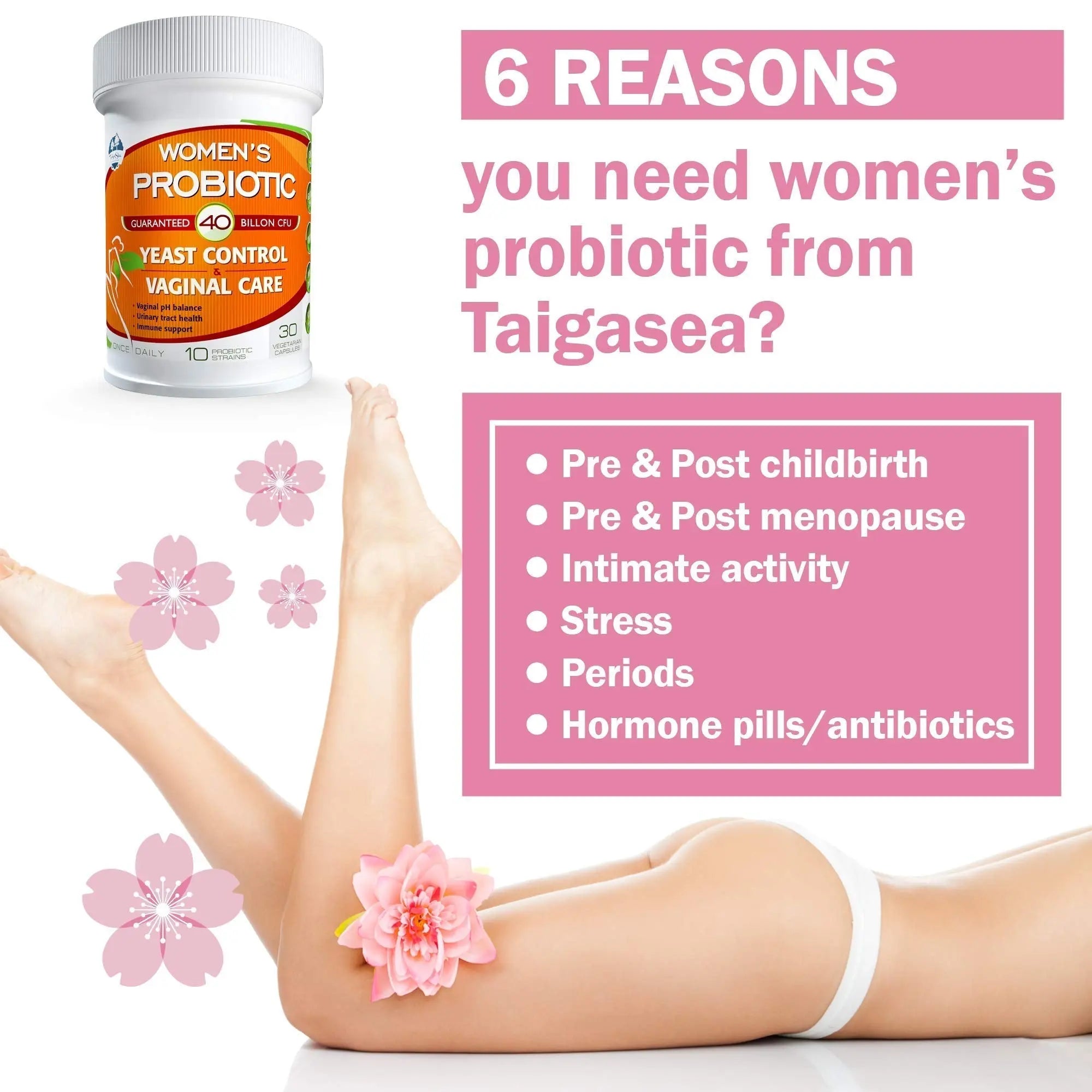 TAIGASEA Probiotics for Women, 40 Billion CFU, 10 Strains for Yeast Control, Vaginal and Urinary Tract Health TAIGASEA Au supplements