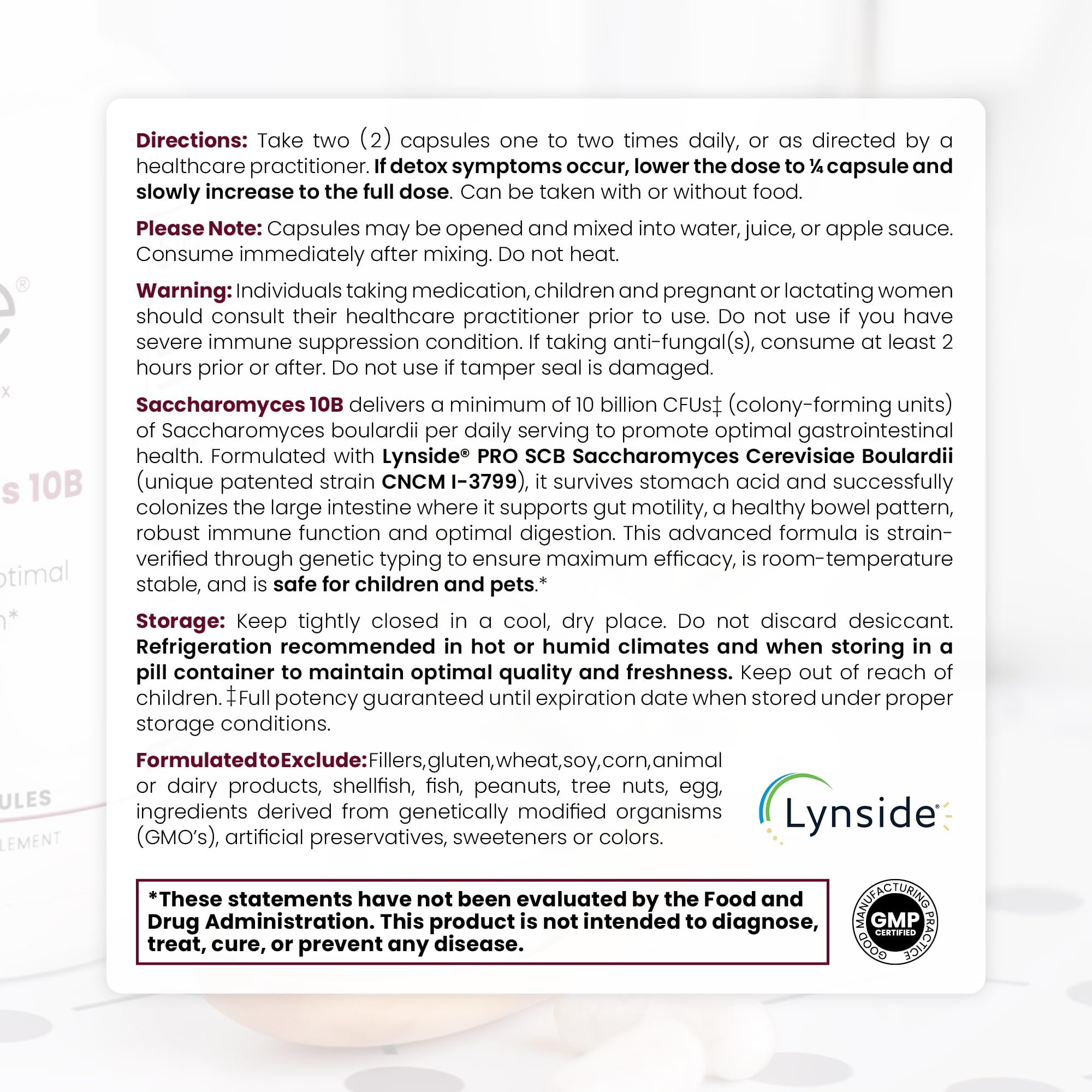 Saccharomyces Boulardii Probiotics 10 Billion CFU Made in USA | No Fillers Patented Strain: Lynside CNCM I-3799 Probiotics for Men and Women