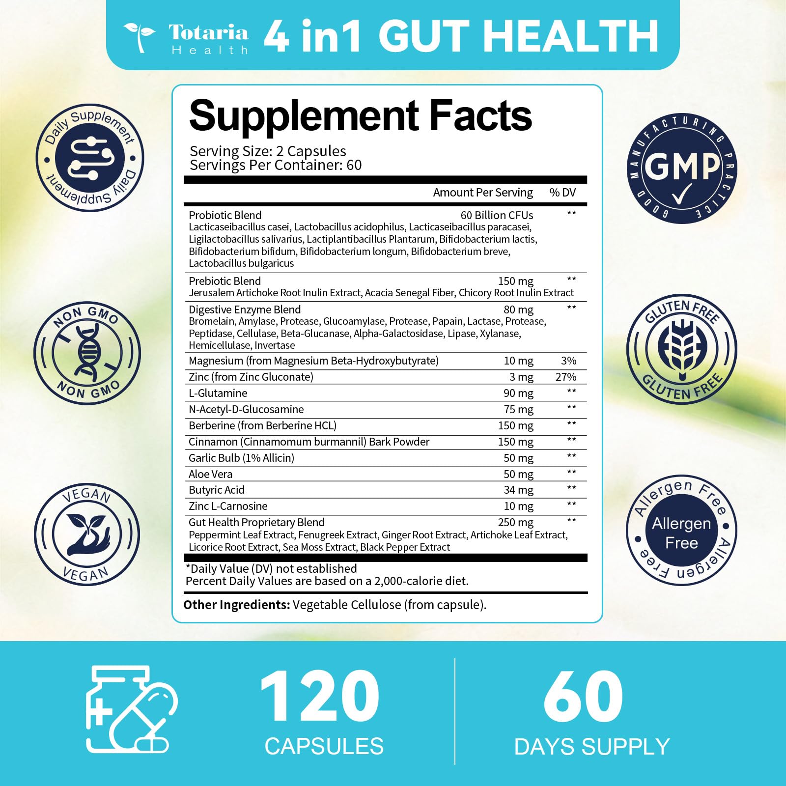 14-in-1 Gut Health with Probiotics, Prebiotics, Postbiotics & Digestive Enzymes for Women & Men, 60 Billion CFU Probiotics for Digestion, Strong Immunity,