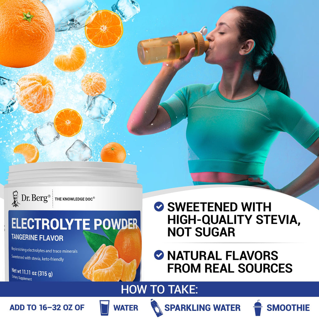 Dr. Berg Zero Sugar Hydration Keto Electrolyte Powder - Enhanced w/ 1000 mg of Potassium & Real Pink Himalayan Salt (NOT Table Salt) - Tangerine Flavor Hydration Drink Mix Supplement - 50 Servings