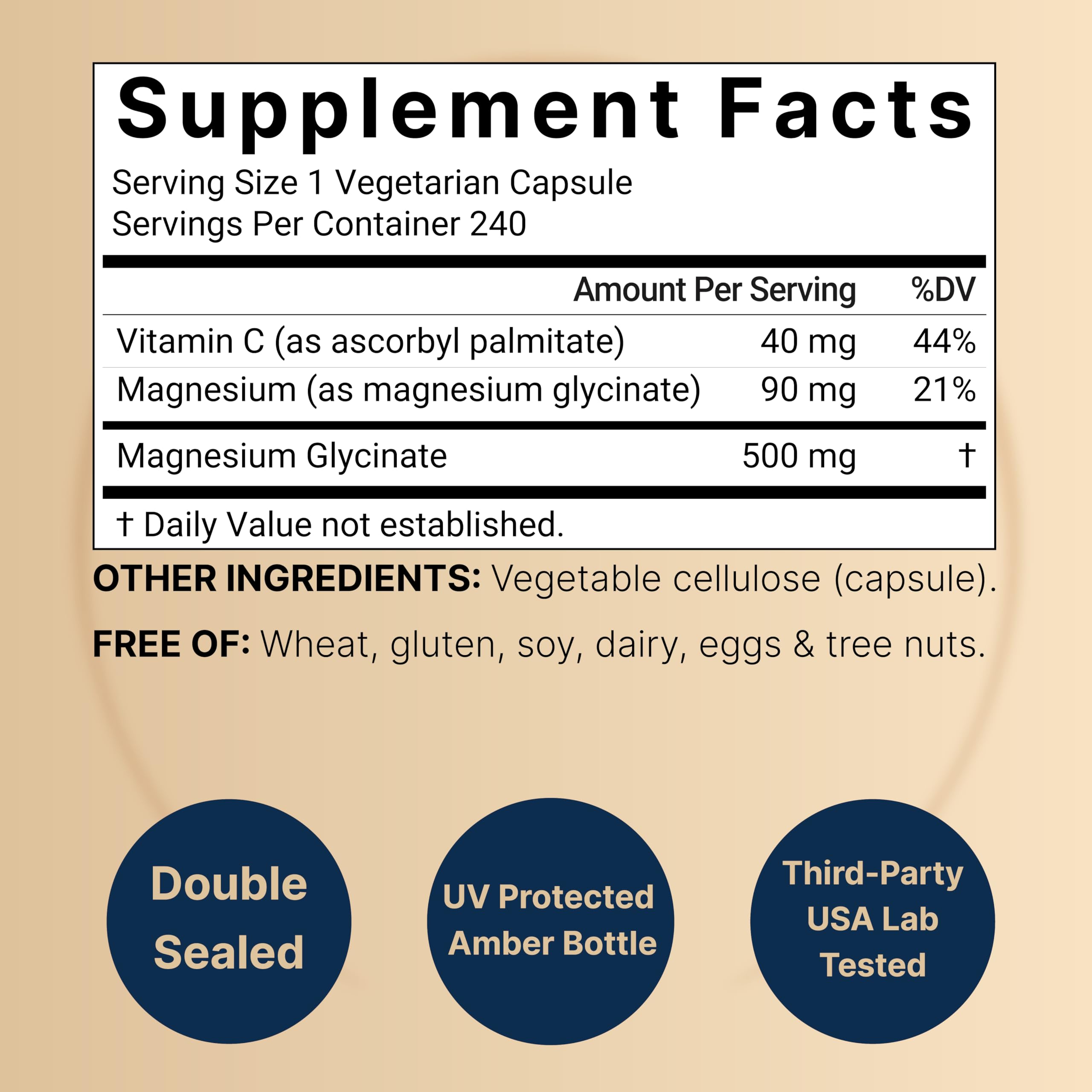 Naturebell Pure Magnesium Glycinate 500mg, 240 Veggie Capsules | 100% Chelated & Purified – 3rd Party Tested, Vegan Friendly, Non-GMO, Filler Free
