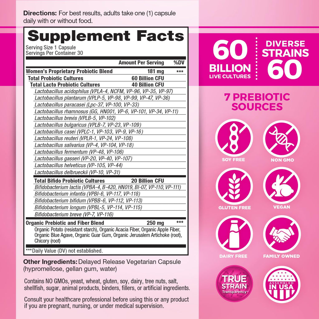 Vital Planet - Vital Flora Women’s Daily Probiotic 60 Billion CFU, 60 Diverse Strains, 7 Organic Prebiotics, Vaginal and Immune Support, Bloating, Digestive Health Probiotics for Women 30 Capsules Vital Planet Au supplements