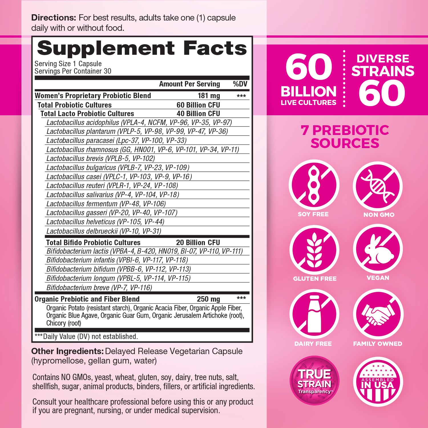 Vital Planet - Vital Flora Women’s Daily Probiotic 60 Billion CFU, 60 Diverse Strains, 7 Organic Prebiotics, Vaginal and Immune Support, Bloating, Digestive Health Probiotics for Women 30 Capsules Vital Planet Au supplements