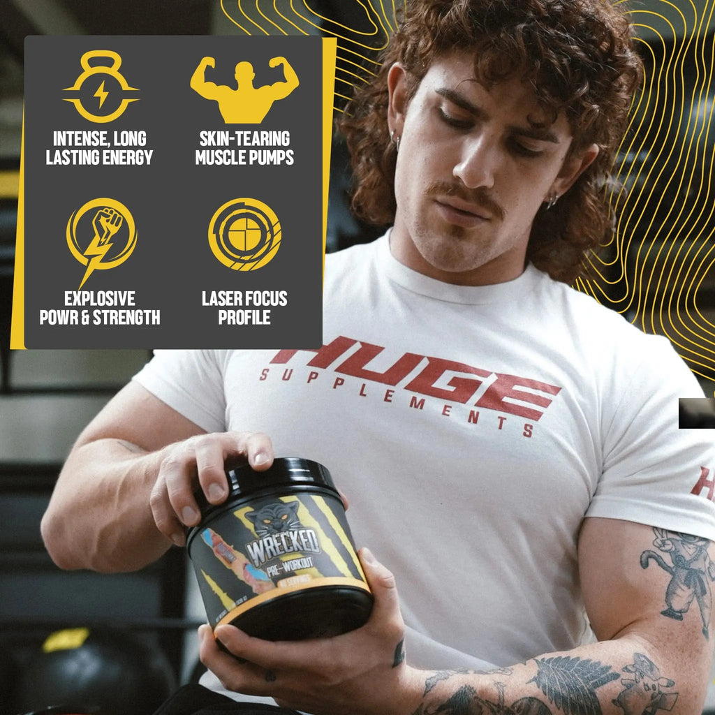 Huge Supplements Wrecked Pre-Workout, 30G+ Ingredients Per Serving to Boost Energy Huge Supplements Au supplements