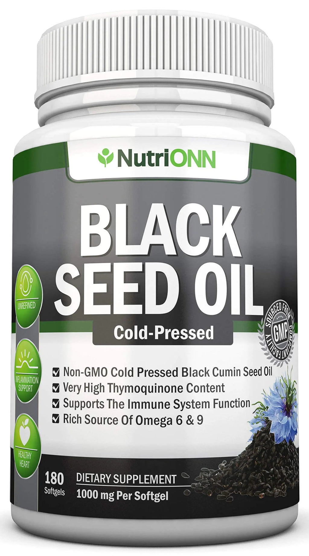 Black Seed Oil - 1000 Mg - 180 Softgels - Cold-Pressed Non-GMO Black Cumin Seed NutriONN Au supplements