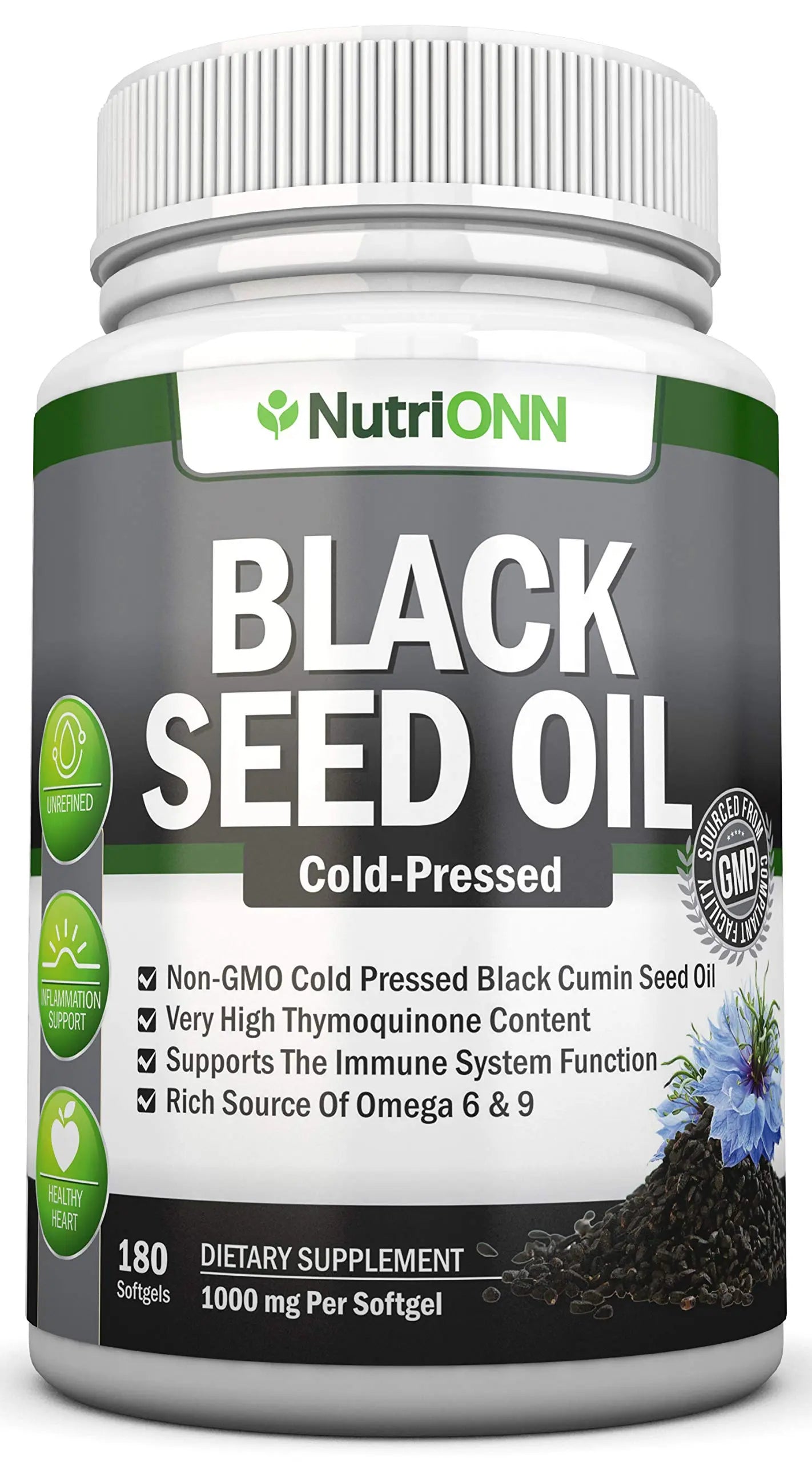 Black Seed Oil - 1000 Mg - 180 Softgels - Cold-Pressed Non-GMO Black Cumin Seed NutriONN Au supplements