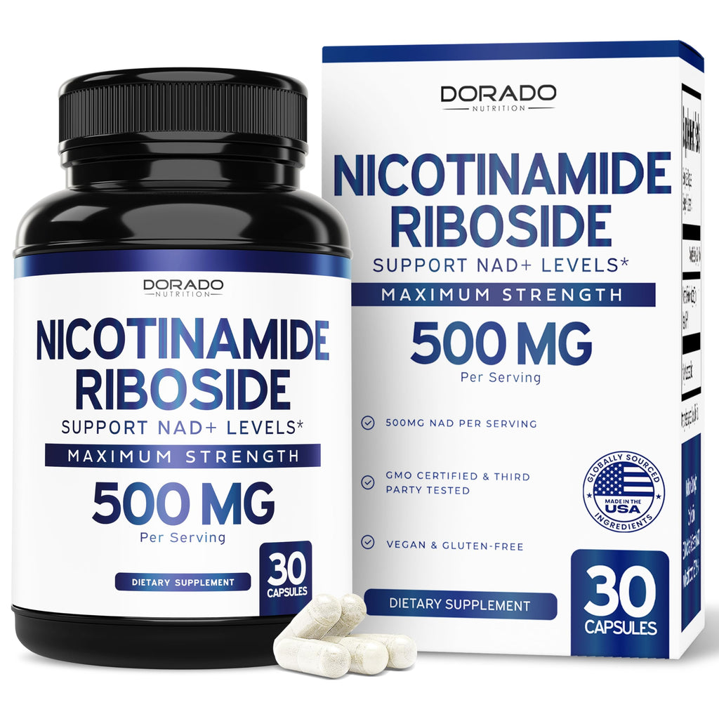 Nicotinamide Riboside 500mg (30 Count) NAD Supplement - NR Supplement For Women & Men to Support NAD+ Levels - NAD Booster - Third Party Tested - Vegan Safe, Non GMO & USA Made (30 Capsules) DORADO NUTRITION Au supplements