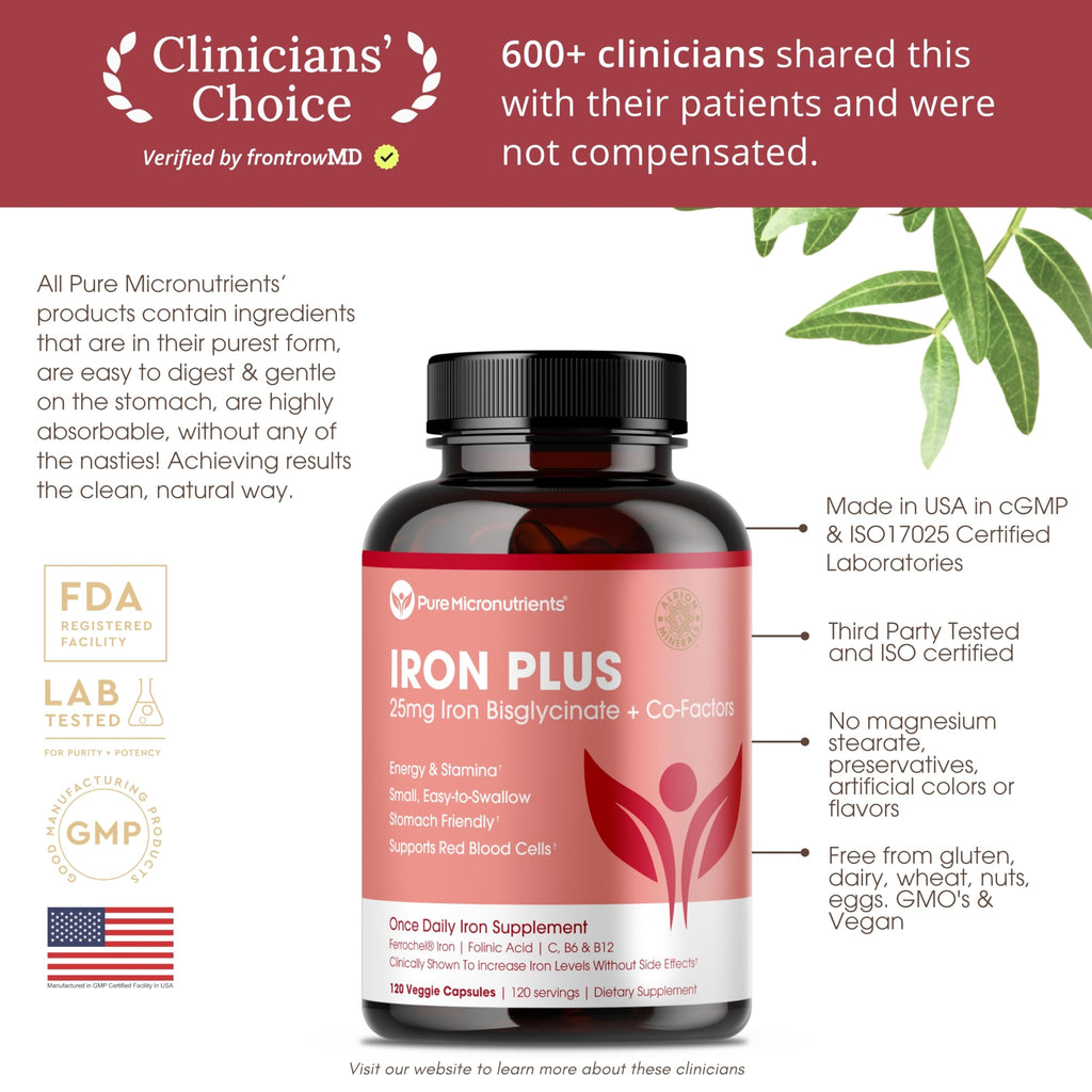 Iron Supplement for Women - Gentle Chelate Iron Bisglycinate 25mg with Vitamin C, B6, B12 Folic Acid – Supports Iron Deficiency