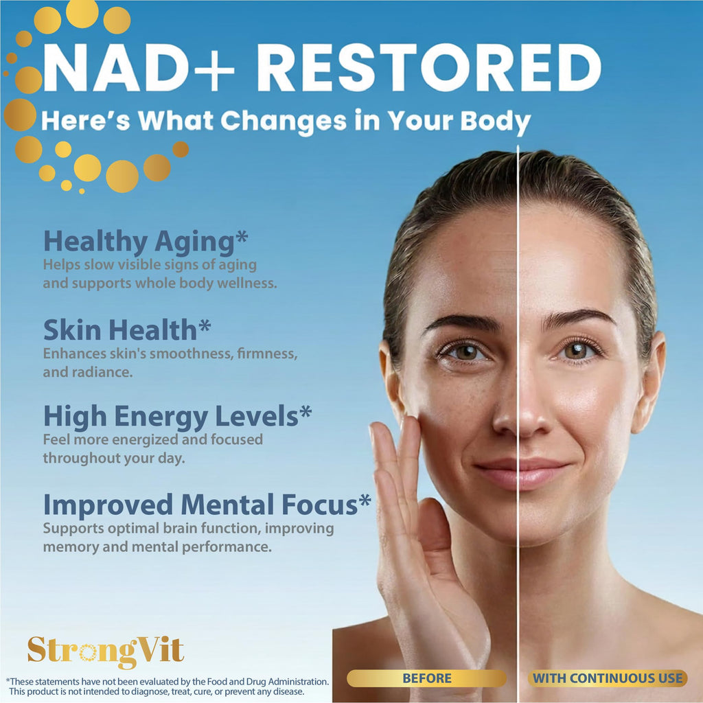 1000mg NAD Supplement with Resveratrol - Advanced Liposomal NAD+ Supplements for Men and Women - Anti-Aging Cell Regenerator - 60 NAD Plus Capsules for Energy & Cellular Health StrongVit Au supplements