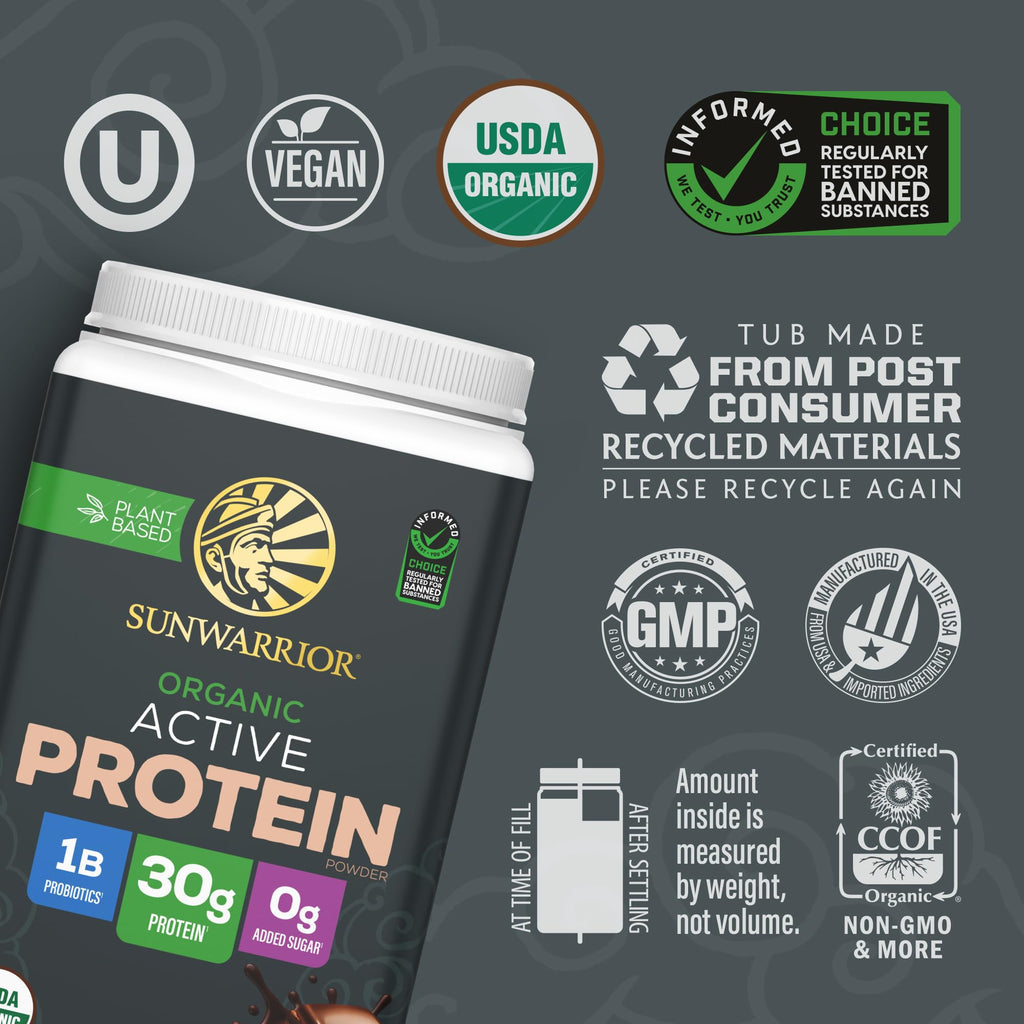 Sunwarrior Organic Plant Based Protein Powder | Vegan Organic Protein Powder with BCAA Amino Acids Plus Recovery Minerals & Botanicals | Non-GMO Soy Dairy & Gluten Free