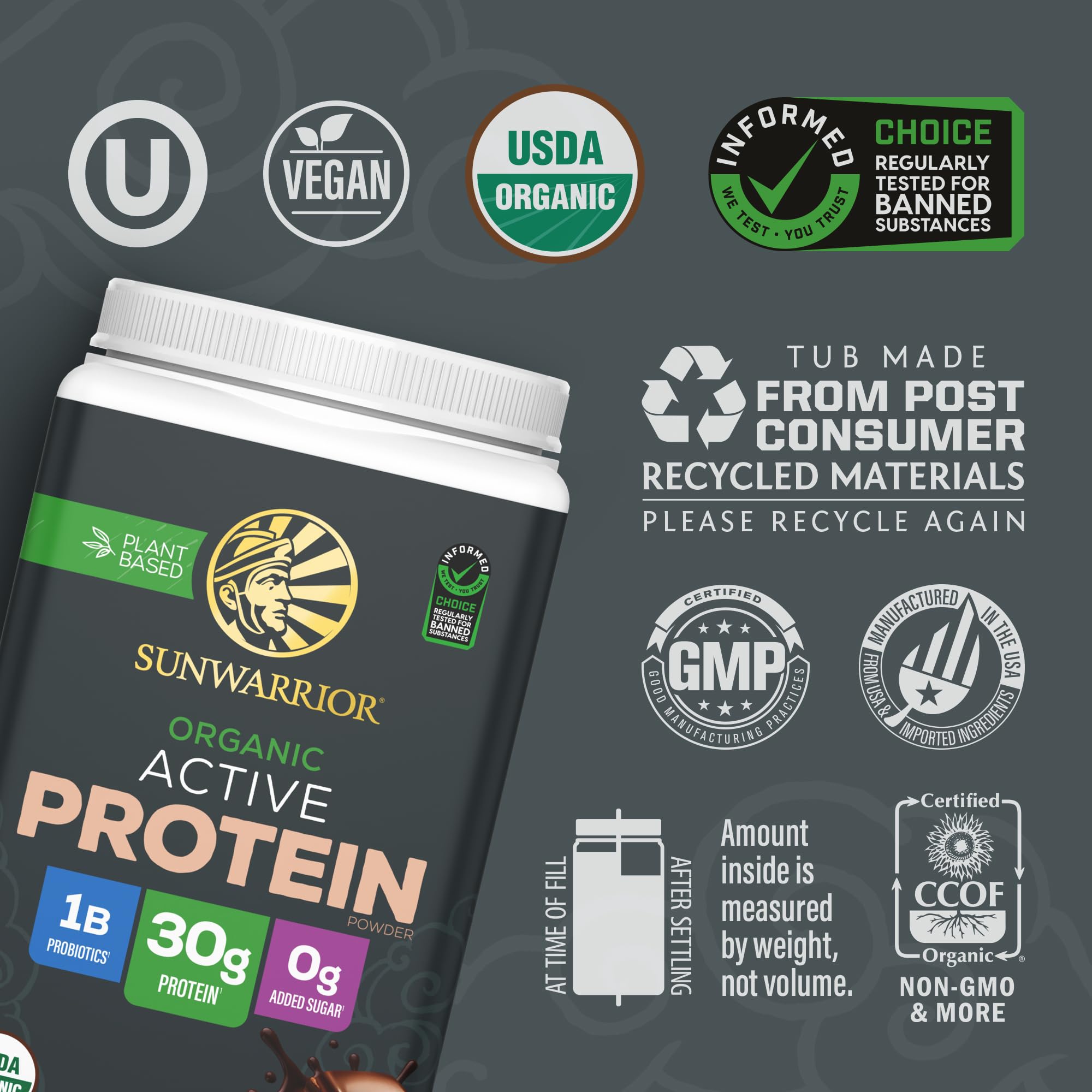 Sunwarrior Organic Plant Based Protein Powder | Vegan Organic Protein Powder with BCAA Amino Acids Plus Recovery Minerals & Botanicals | Non-GMO Soy Dairy & Gluten Free