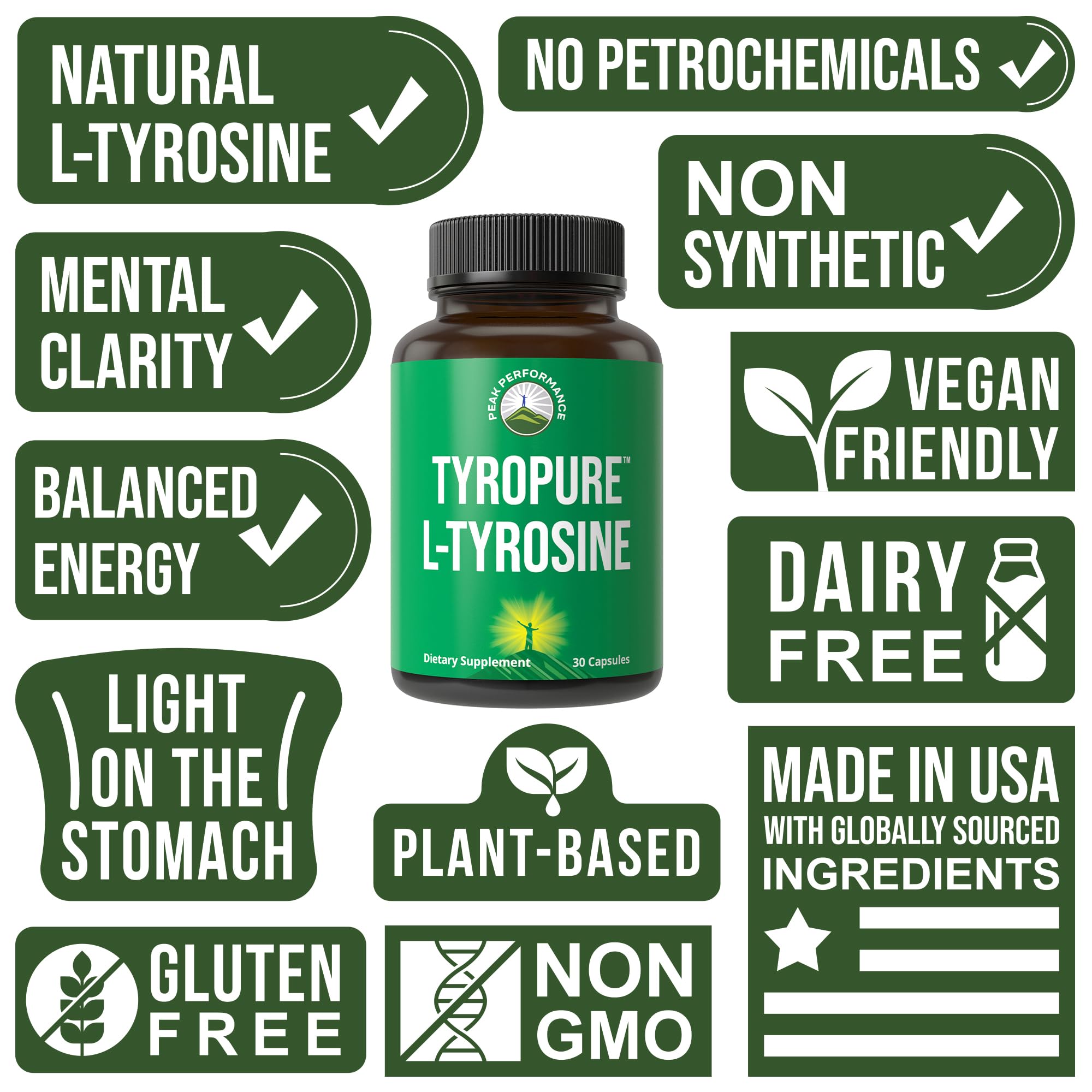 TyroPure L Tyrosine Supplement. More Bioavailable, Cleaner Version of L-Tyrosine. Vegan, Naturally Fermented 500mg Capsules for Mental Clarity, Dopamine. Mood Support for Women and Men Peak Performance Au supplements