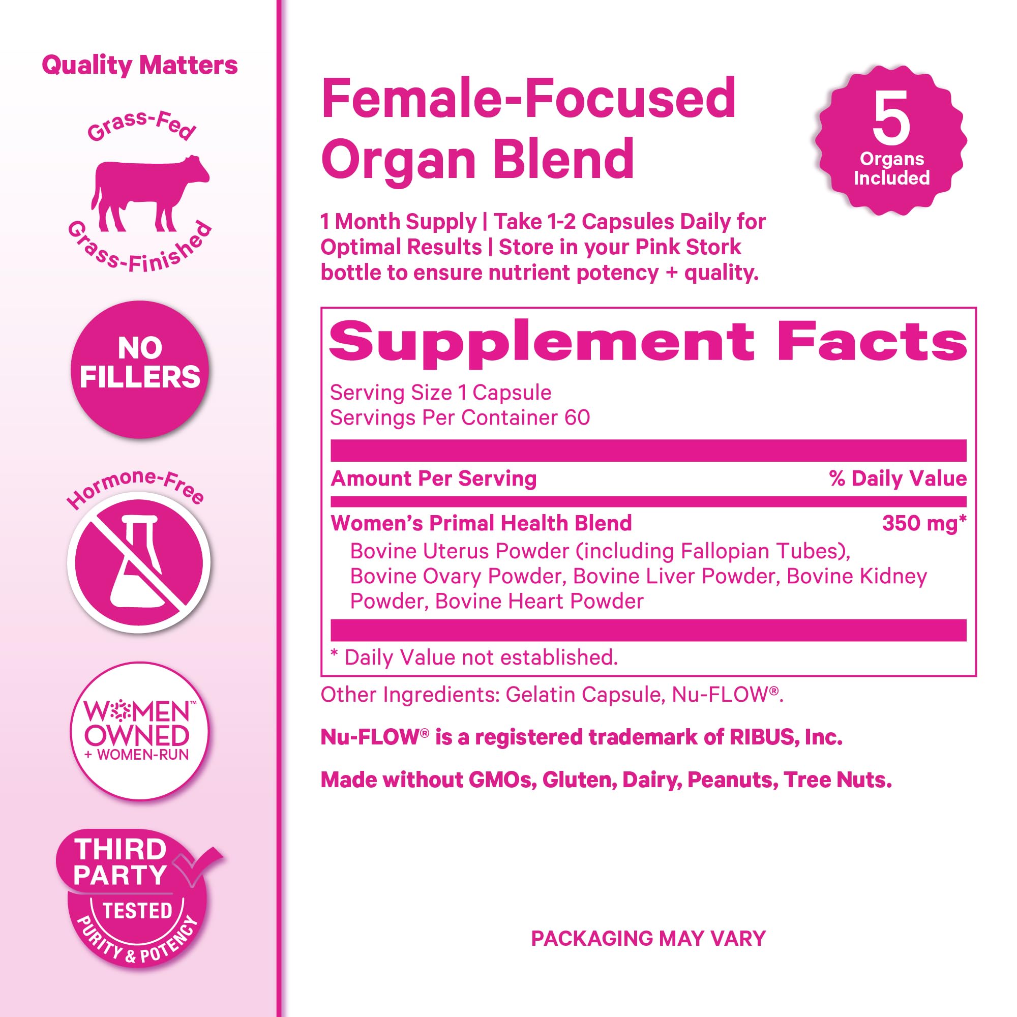 Pink Stork Beef Organ Supplement for Women | Grass-Fed Beef Liver Capsules with Iron, B12, CoQ10, Vitamin A | Primal Multivitamin for Female Hormone + Energy Support | 60 Capsules Pink Stork Au supplements