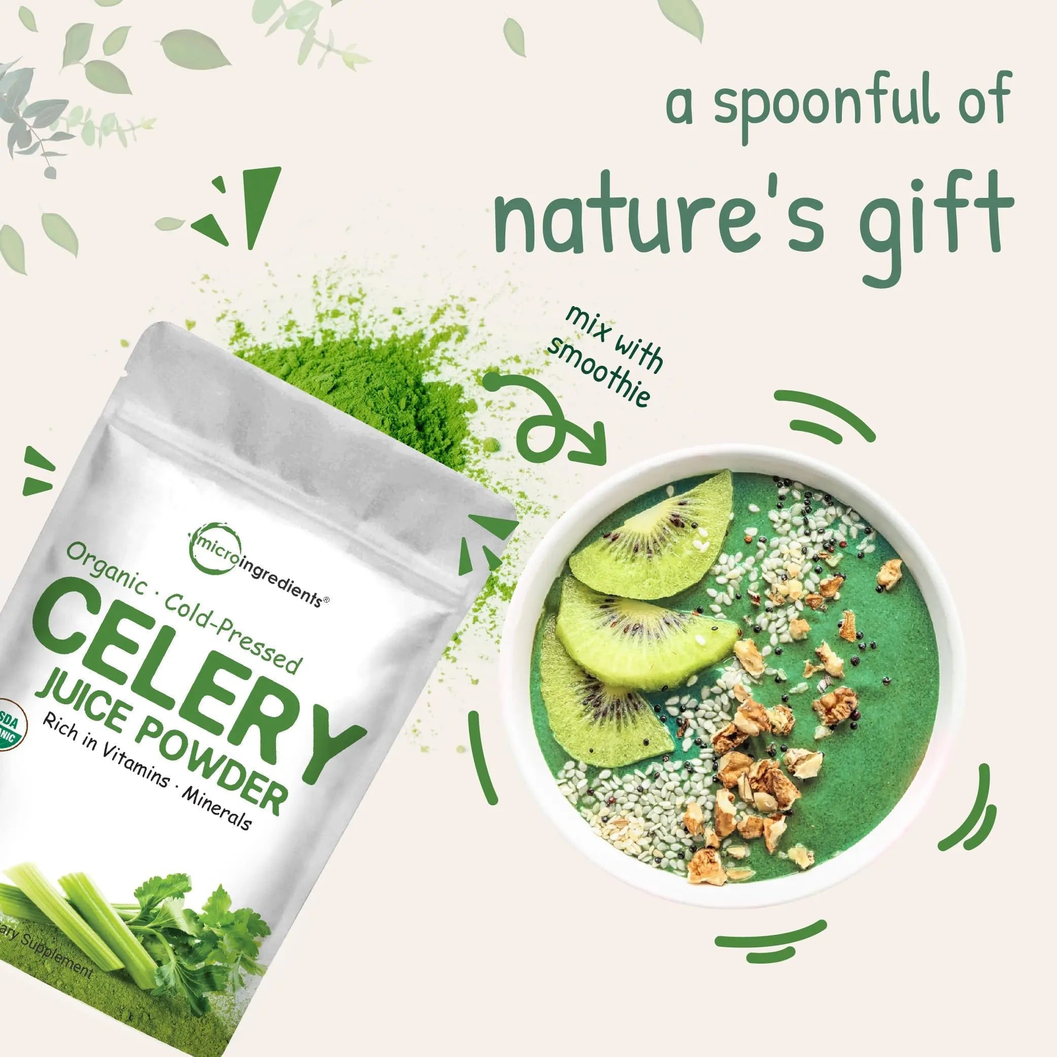Organic Celery Juice Powder, 20 Ounce (1.25 Pound), 71 Serving, Celery Detox and Cold Micro Ingredients Au supplements
