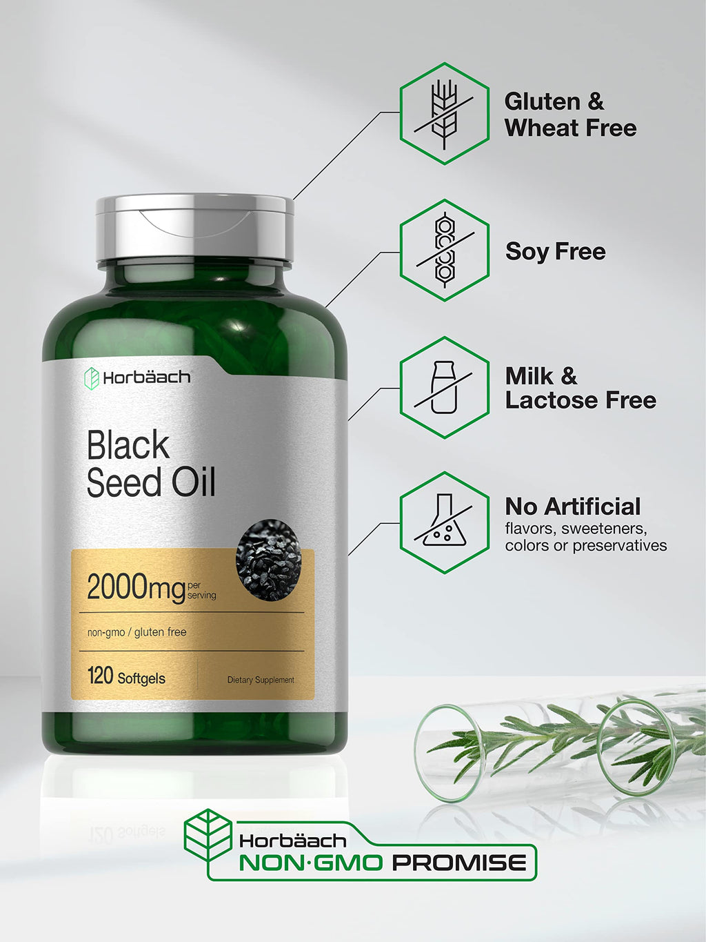 Horbaach Black Seed Oil Cold Pressed Softgel Capsules | 2000mg | 120 Count | Supplement with Omega 6 and 9 | Nigella Sativa