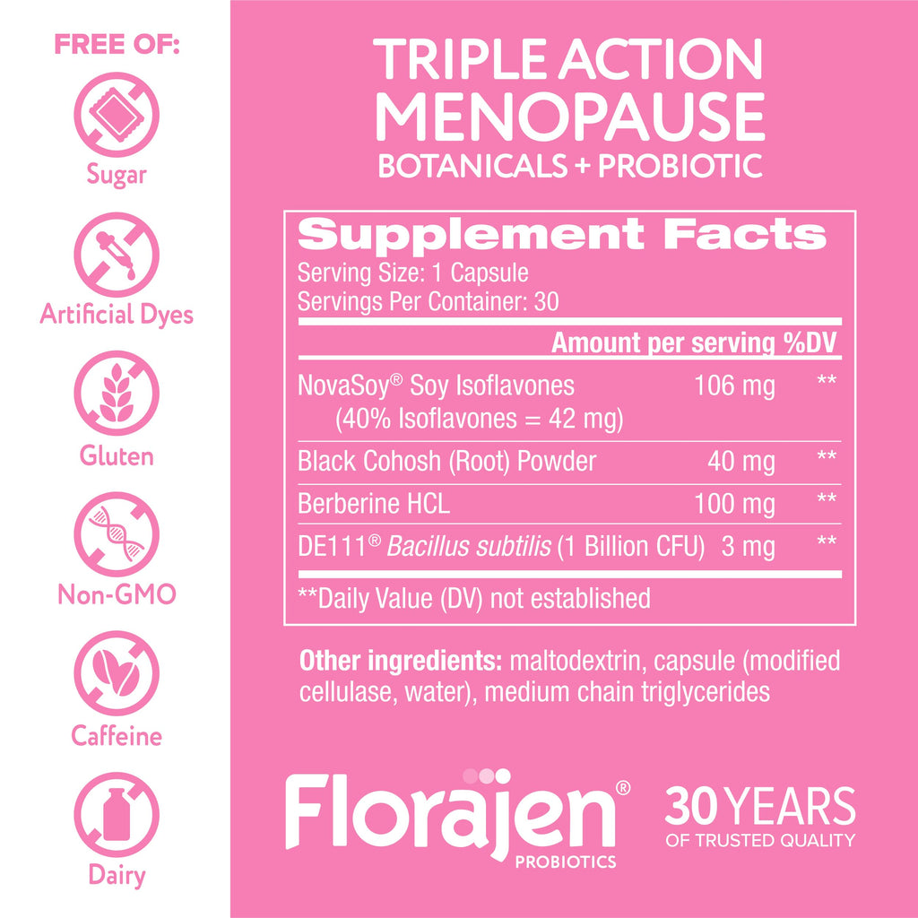 Florajen Triple-Action Menopause Probiotic - Hormonal Balance, Hot Flash, & Mood Swing Relief - Weight Management & Digestive Support - Featuring Berberine, Black Cohosh, & Botanical - 30 Capsules Florajen Au supplements