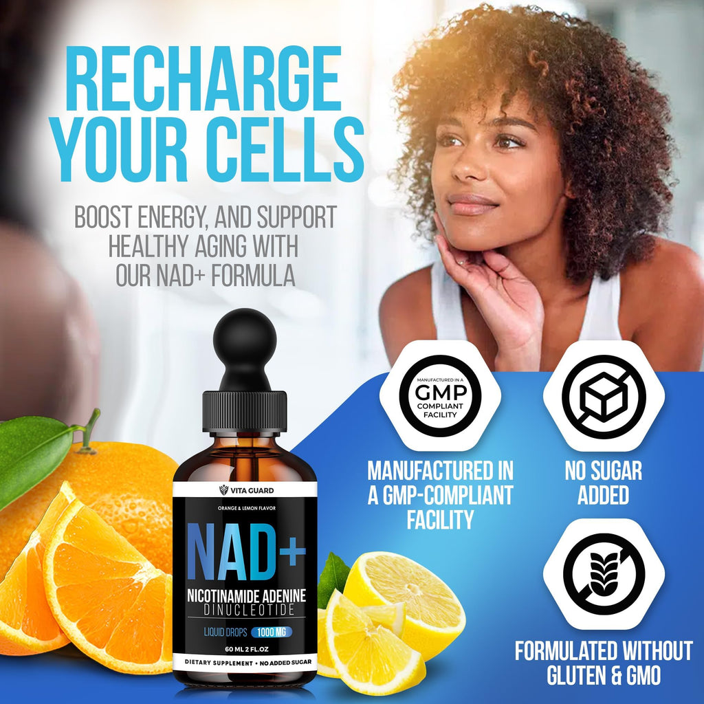 Vita Guard Pure NAD+ Supplements 1000mg Liquid Drops for Women & Man | Nicotinamide Adenine Similar to Nicotinamide Riboside NAD Plus Boosting Supplement - Natural Lemon & Orange Flavor Vita Guard Au supplements