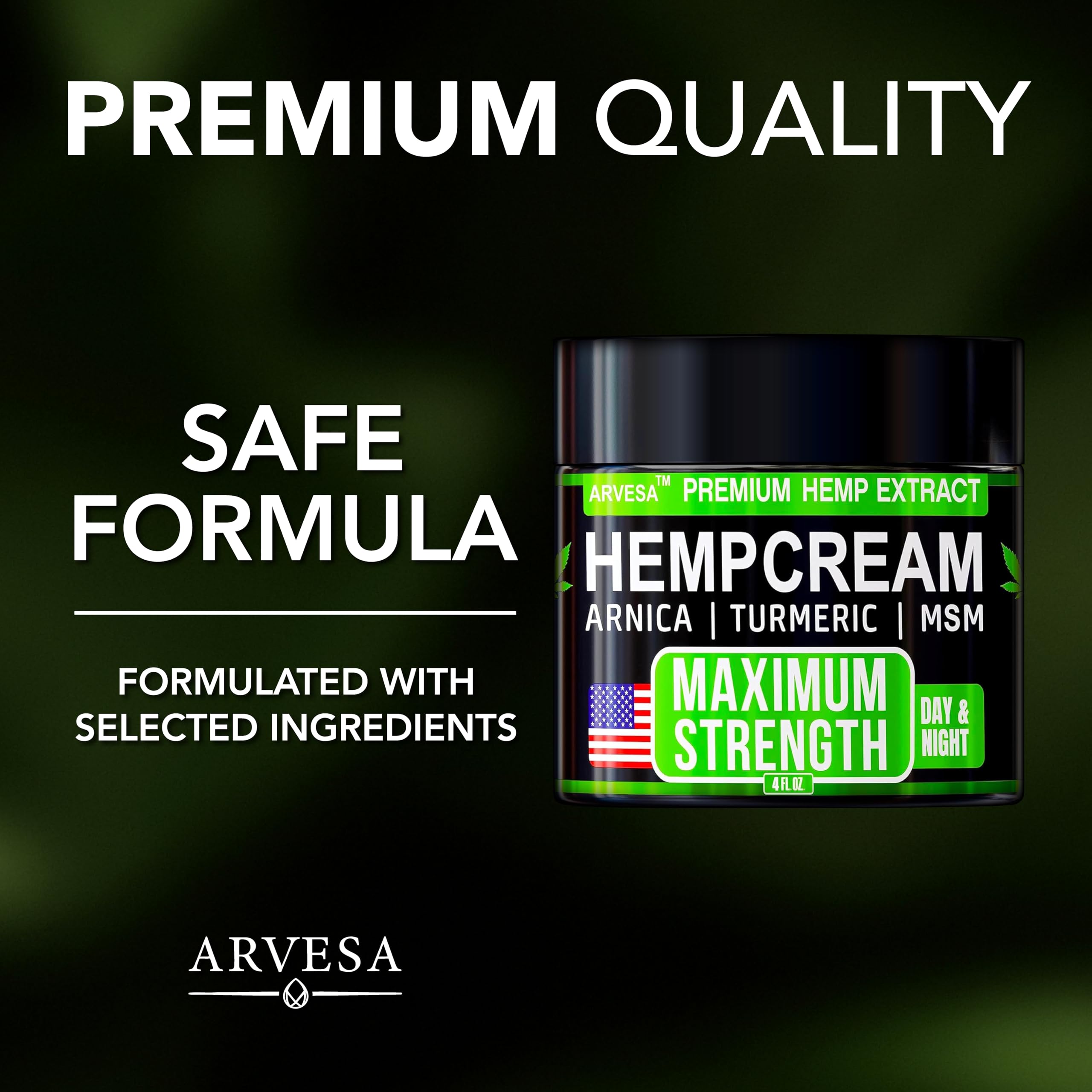 Hemp Cream Maximum Strength with Glucosamine, Arnica, Turmeric, MSM - Natural Hemp Oil Gel Rub - Fast Absorption, Non-Greasy - Advanced Formula - Formulated in USA - 4 FL OZ Arvesa Au supplements