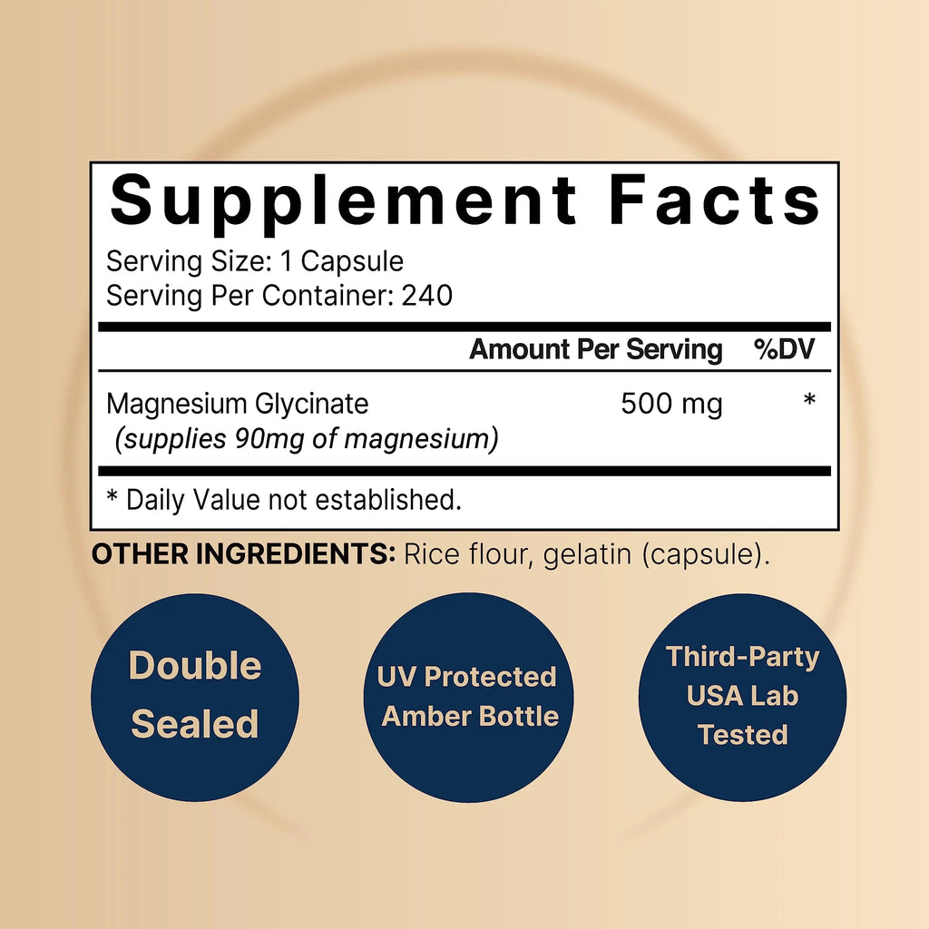 Magnesium Glycinate Capsules 500mg | 240 Count, 100% Chelated & Purified, 3rd Party NatureBell Au supplements