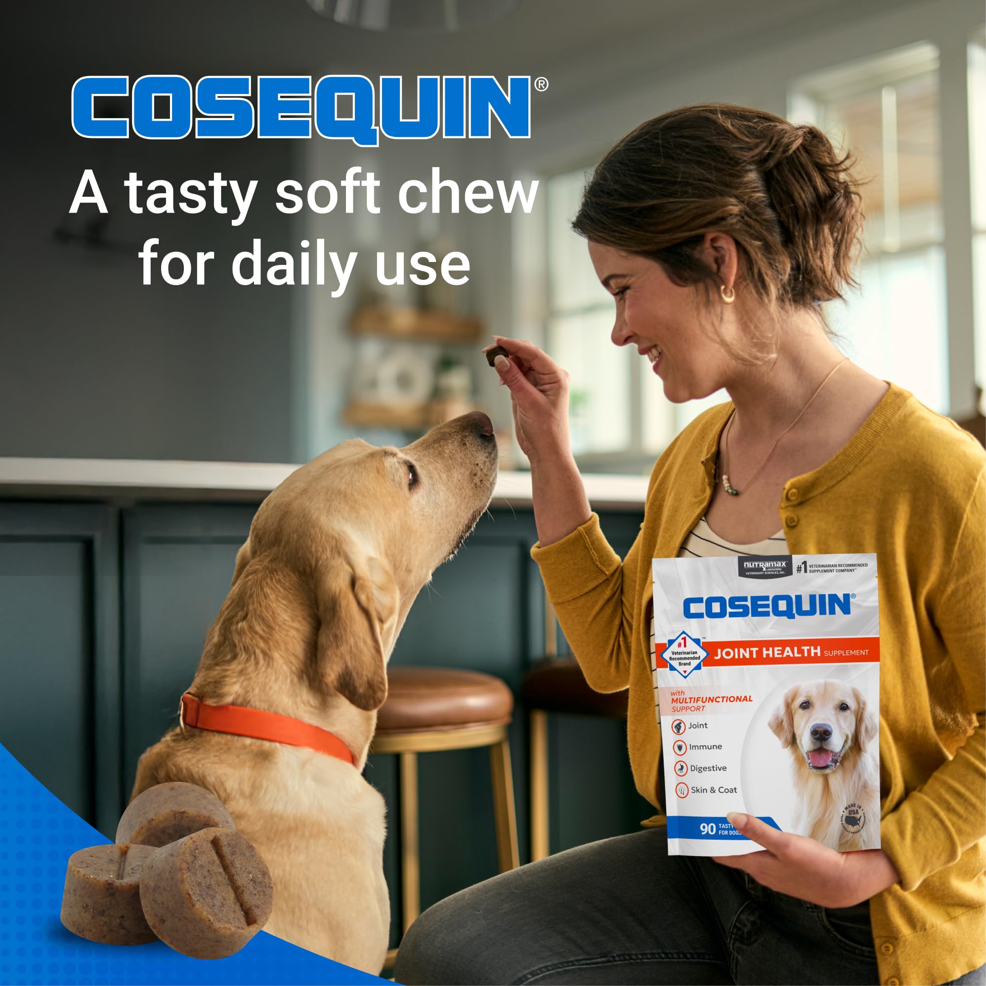 Nutramax Cosequin Joint Health Supplement with Multifunctional Support for Dogs, Soft Chews with Glucosamine, Chondroitin, Omega-3s, and Postbiotics, 90 Count Nutramax Laboratories Au supplements