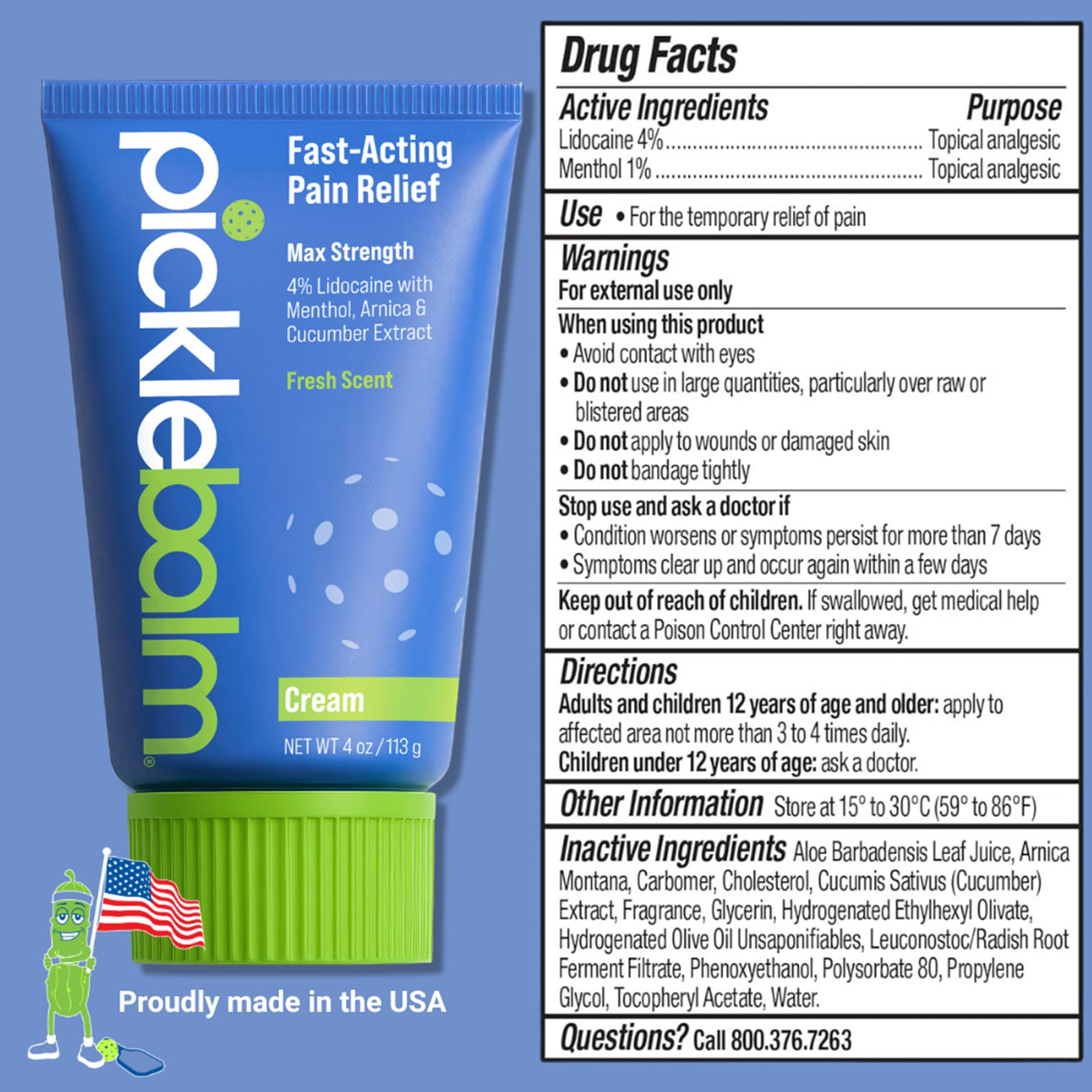PickleBalm Pickleball Post-Game Muscle Pain Relief Cream with 4% Lidocaine, Arnica, Menthol, Cucumber Seed Extract for Shoulders, Knees, Wrists, and More, 4oz Cream PickleBalm Au supplements