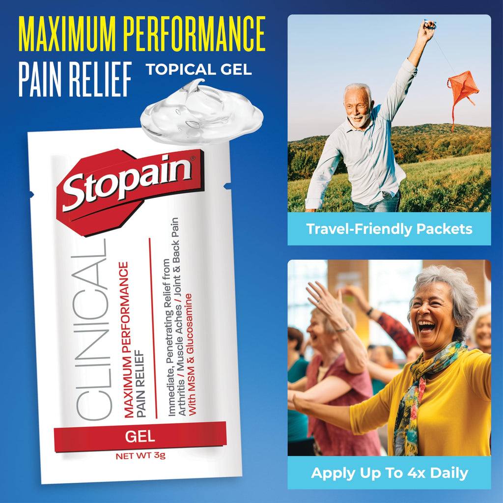 Stopain Pain Relief Clinical Gel Packets, 50 Pack, Made in USA, Maximum Performance Pain Relief with 10% Menthol Plus Glucosamine for Muscle Aches, Joint Pain, and Arthritis Stopain Au supplements