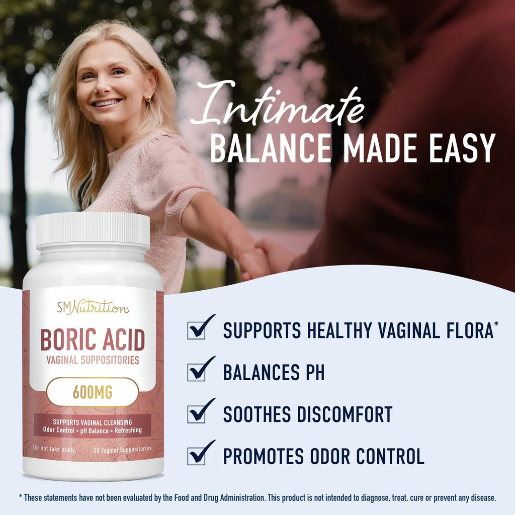 Boric Acid Suppositories for Women | 600mg | for pH Balance, Vaginal Odor & Itching | Feminine Intimate Health SMNutrition Au supplements