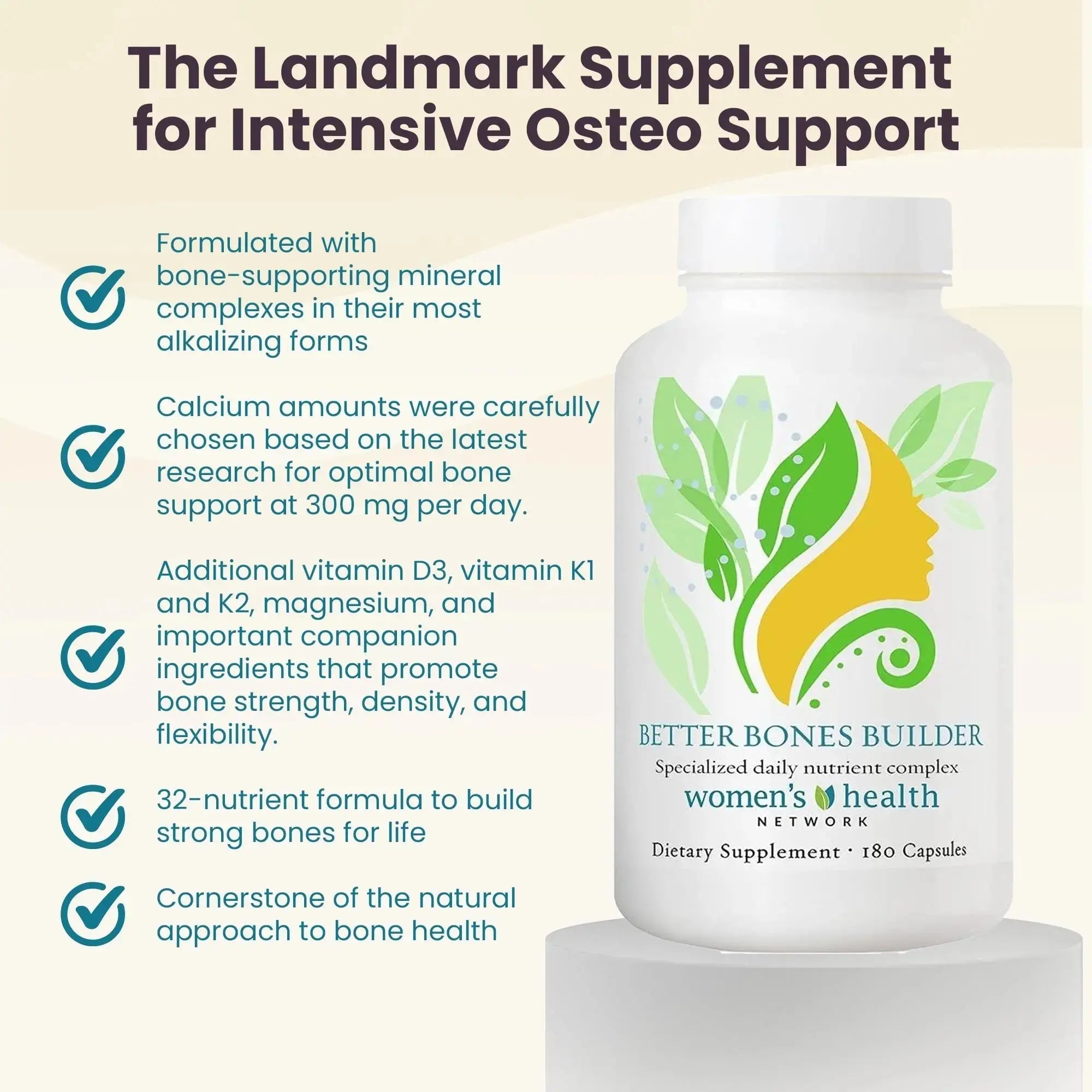 Better Bones Builder - 32-in-1 Calcium Supplements for Women, 300mg Calcium with Vitamin A, C, D3, K, and 300mg Magnesium, Zinc Selenium Women's Health Network Au supplements