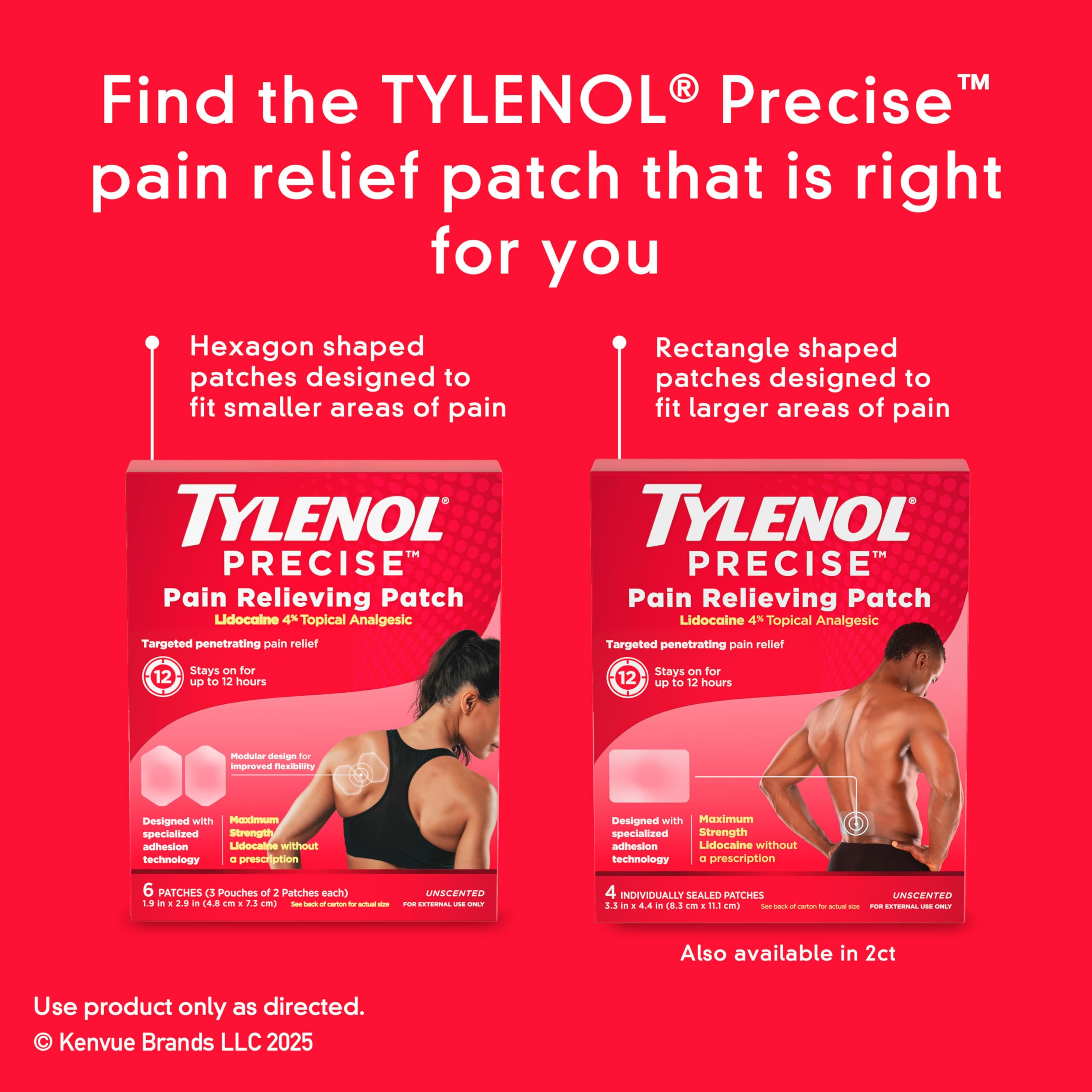 Tylenol Precise Pain Relieving Patches, Topical Analgesic Patches + Maximum OTC Strength Lidocaine Penetrates, Targeted Relief Ideal for Shoulder, Back & Knee Pain, Unscented, 3 x 2 ct Tylenol Au supplements