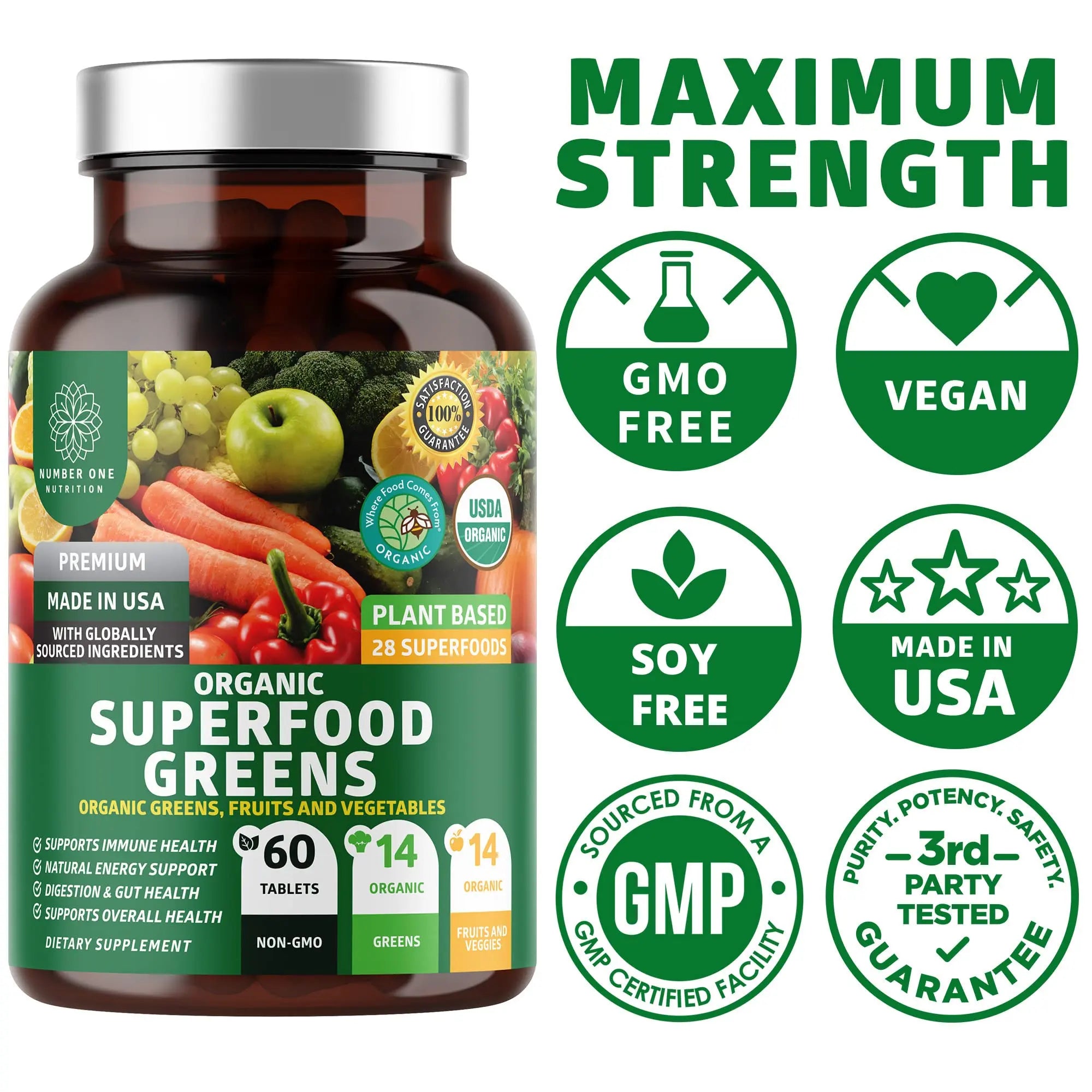 N1N Premium Organic Superfood Greens [28 Powerful Ingredients] Natural Fruit and Veggie Number One Nutrition Au supplements