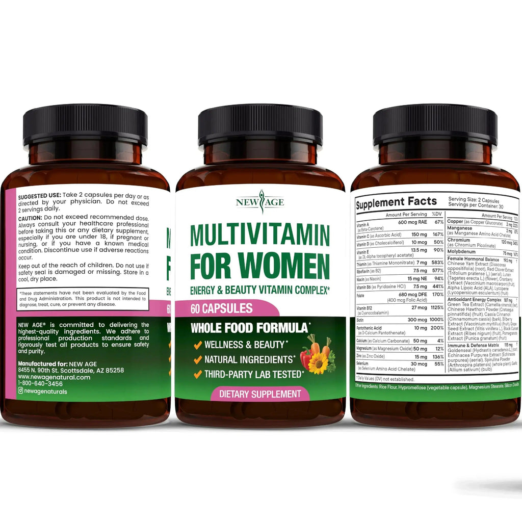 NEW AGE Multivitamin for Women - B-Complex, Whole Foods, Hair Support, Iron - All in1 Womens Multivitamin NEW AGE Au supplements