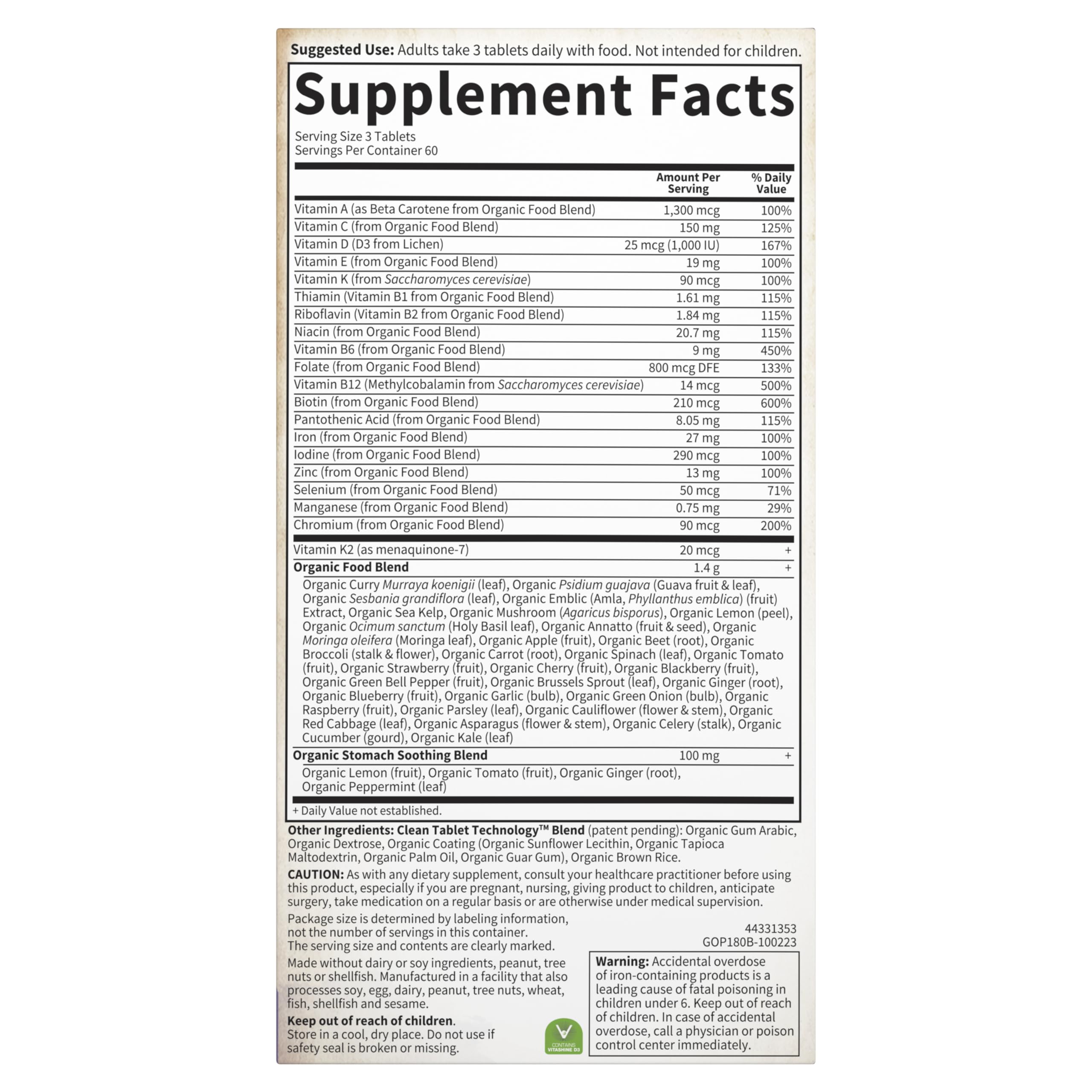 Garden of Life Organics Prenatal Multivitamin with Folate, B6, B12, D3 & Iron – Prenatal Vitamins for Women with Energy Metabolism Support for Healthy