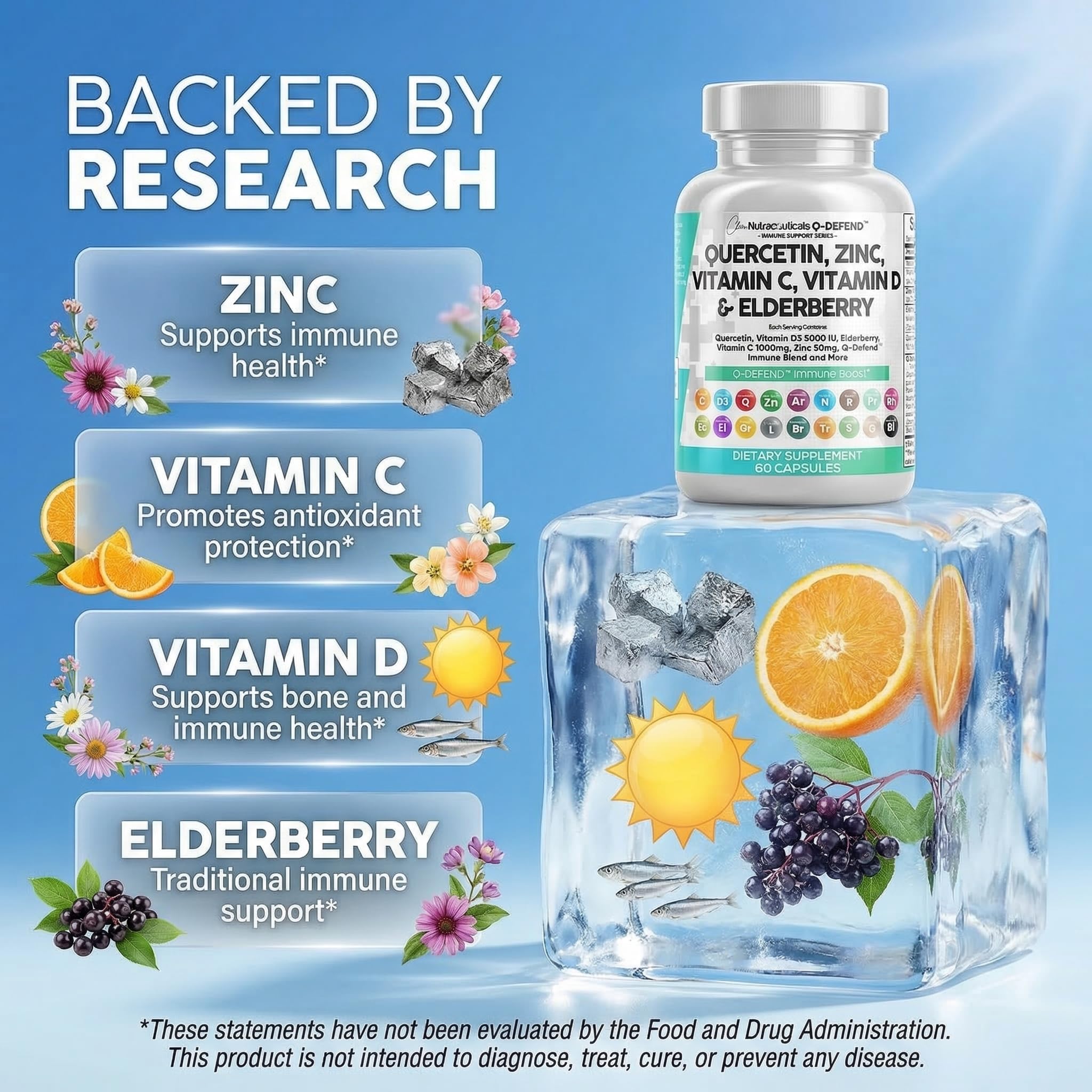 Q Defend Quercetin Supplement with Zinc Vitamin C Vitamin D Elderberry Turmeric Black Pepper Garlic Ginger Sea Moss Lysine Stinging Nettle Reishi Mushroom Immune