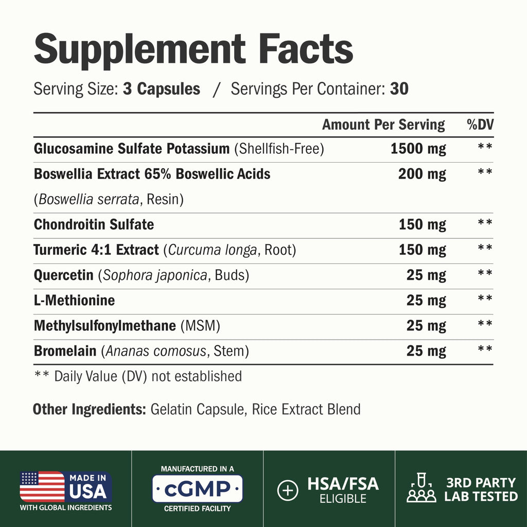 Glucosamine Chondroitin MSM – Joint Support Supplement for Women and Men with Glucosamine Sulfate 1500 mg, Chondroitin and MSM