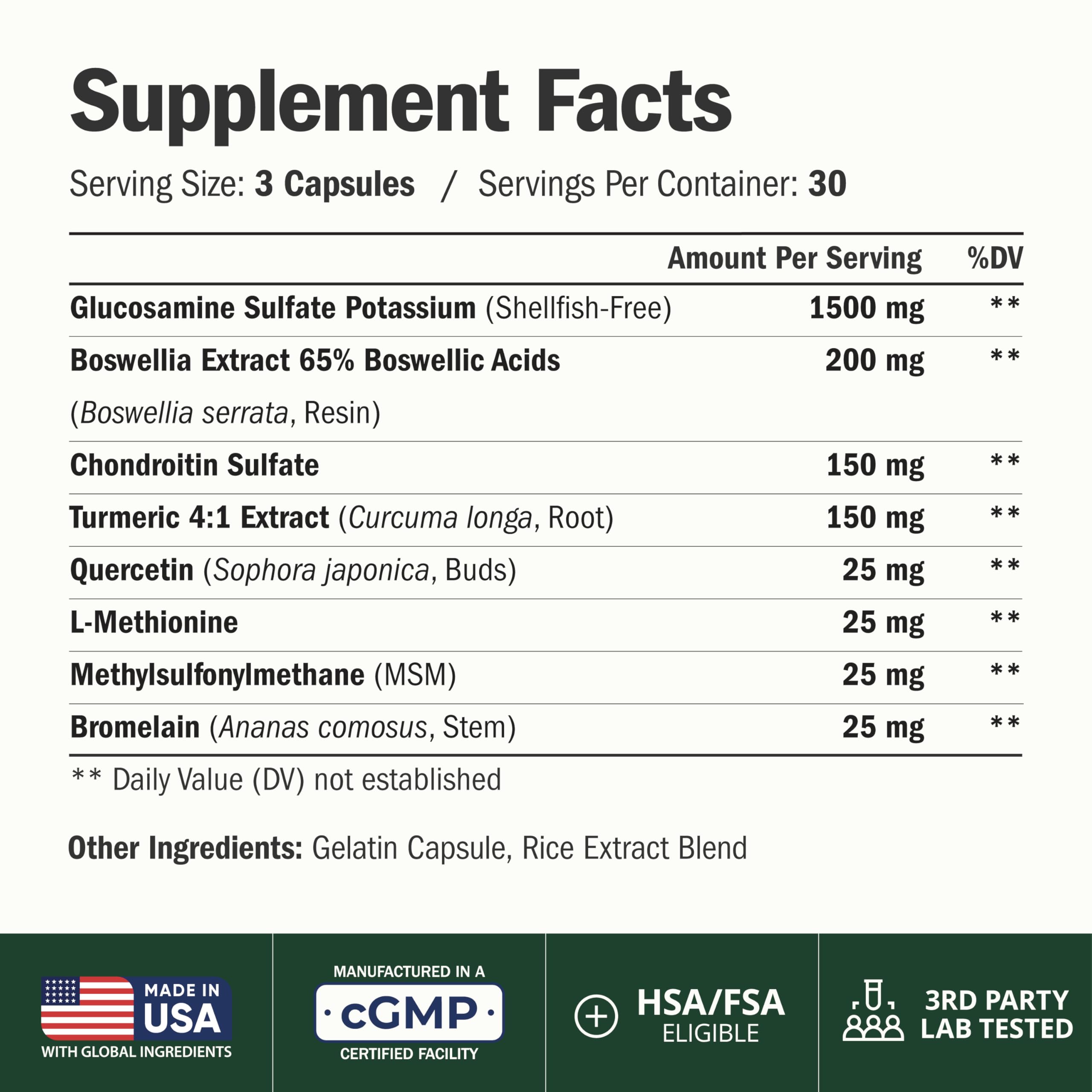 Glucosamine Chondroitin MSM – Joint Support Supplement for Women and Men with Glucosamine Sulfate 1500 mg, Chondroitin and MSM