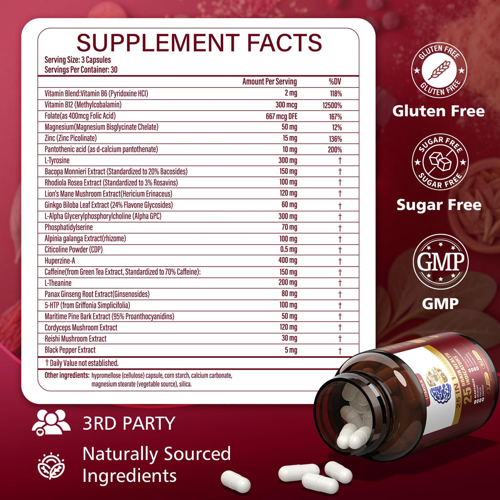 UIMISX Brain Supplement for Mental Alertness, Memory, Focus & Energy, Alpha GPC, Huperzine-A, L-Tyrosine, Phosphatidylserine, Vitamins B6 B12, High Absorption, 90 Capsules UIMISX Au supplements