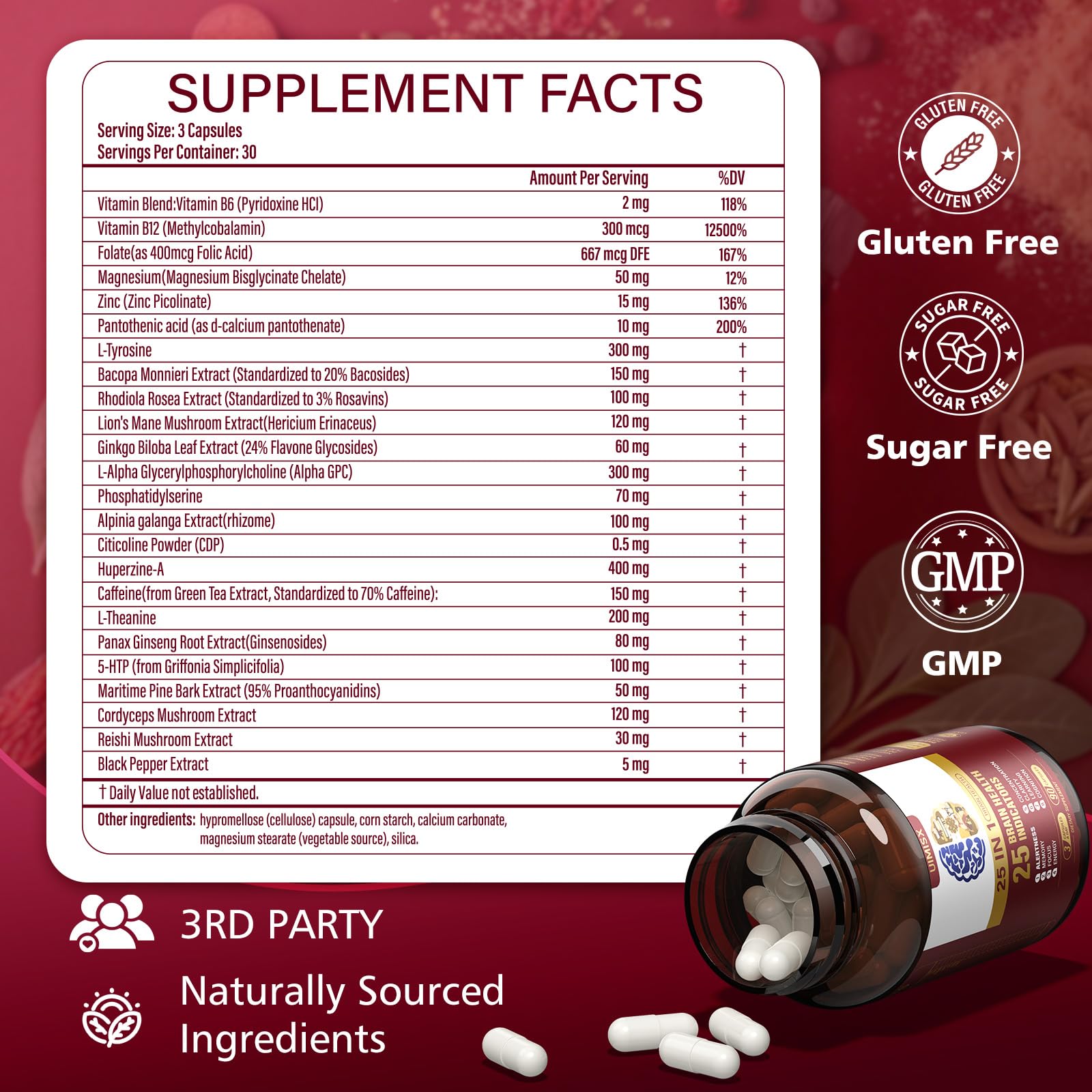 UIMISX Brain Supplement for Mental Alertness, Memory, Focus & Energy, Alpha GPC, Huperzine-A, L-Tyrosine, Phosphatidylserine, Vitamins B6 B12, High Absorption, 90 Capsules UIMISX Au supplements