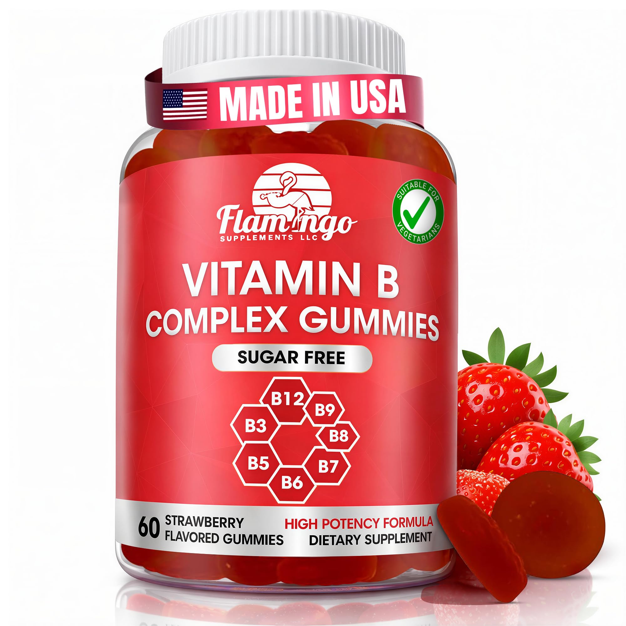 Sugar Free Vitamin B Complex Gummies - Vitamin B12, B7, B6, B3 (Niacin), B5, B8, B9 (Folate)- Third Party Tested- Prenatal, Vegan Diet, Older Adults