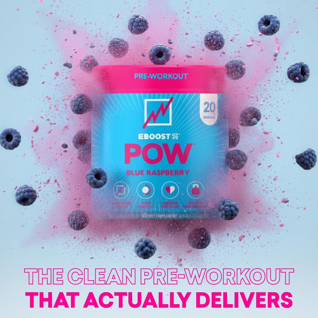 EBOOST POW Natural Pre Workout Powder – 20 Servings - Blue Raspberry - A PreWorkout Supplement for Performance, Joint Mobility Support, Energy - Men and Women