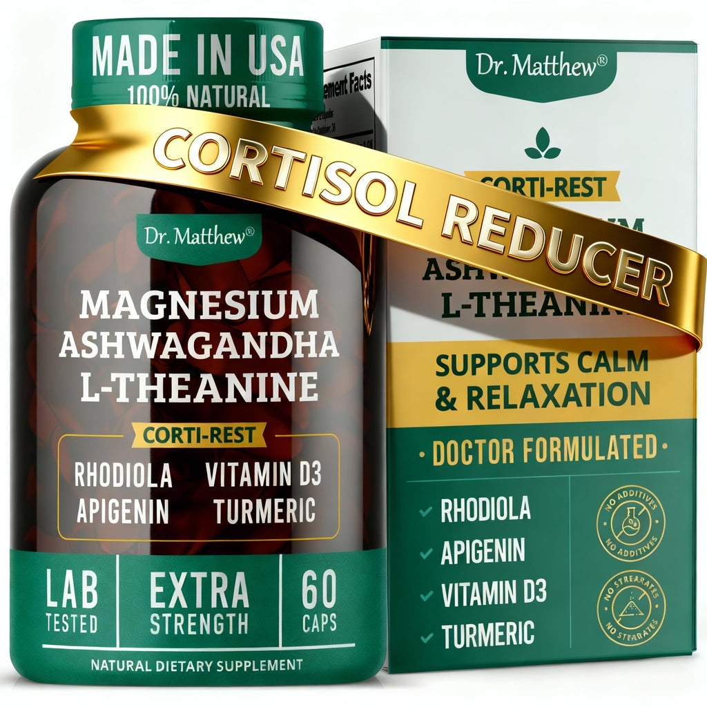 Cortisol Reducer & Adrenal Support Supplement–Natural Stress Relief with Ashwagandha KSM-66, Magnesium Glycinate & Citrate, L-Theanine, Rhodiola, Apigenin, Turmeric & Vitamin D3–Calm Mood & Relaxation Dr. Matthew Au supplements