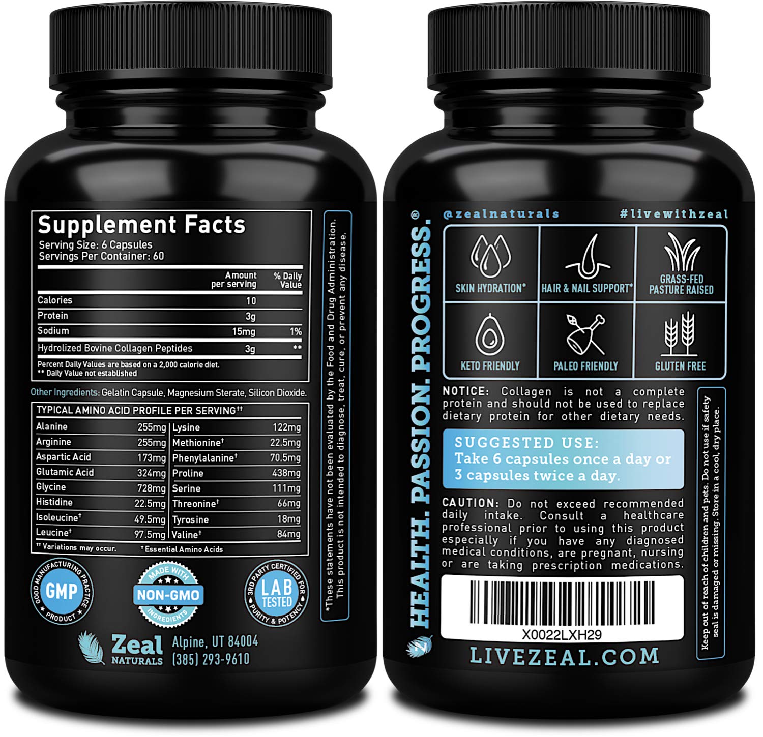 Zeal Naturals Collagen Peptides Collagen Pills (360 Capsules) Grass Fed Collagen Pepetide Powder - Hydrolyzed Collagen Powder for JointTendon SupplementHair Skin and Nails - Zeal Naturals Au supplements