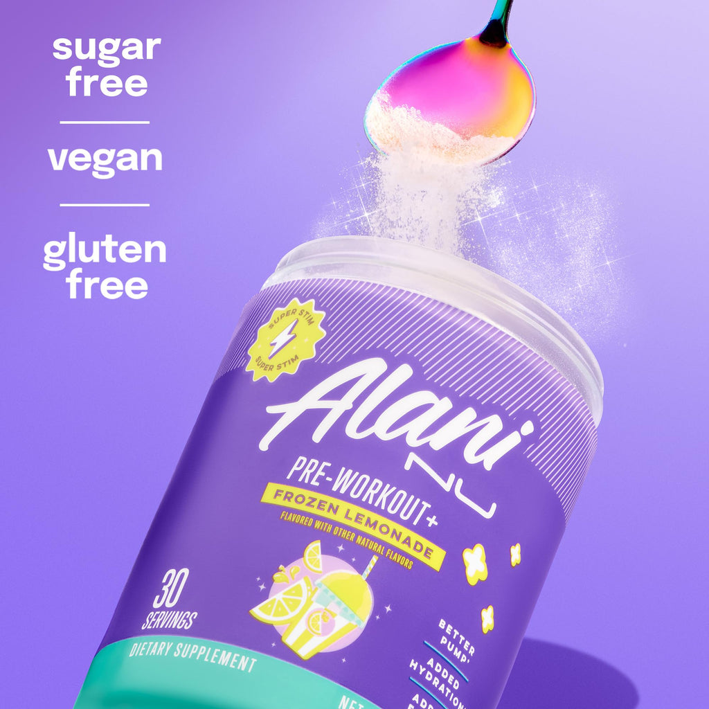 Alani Nu Pre Workout+ Powder Frozen Lemonade, Extra Boost, Sugar Free, 300mg Caffeine, L-Theanine, Beta-Alanine, Citrulline, 30 Servings