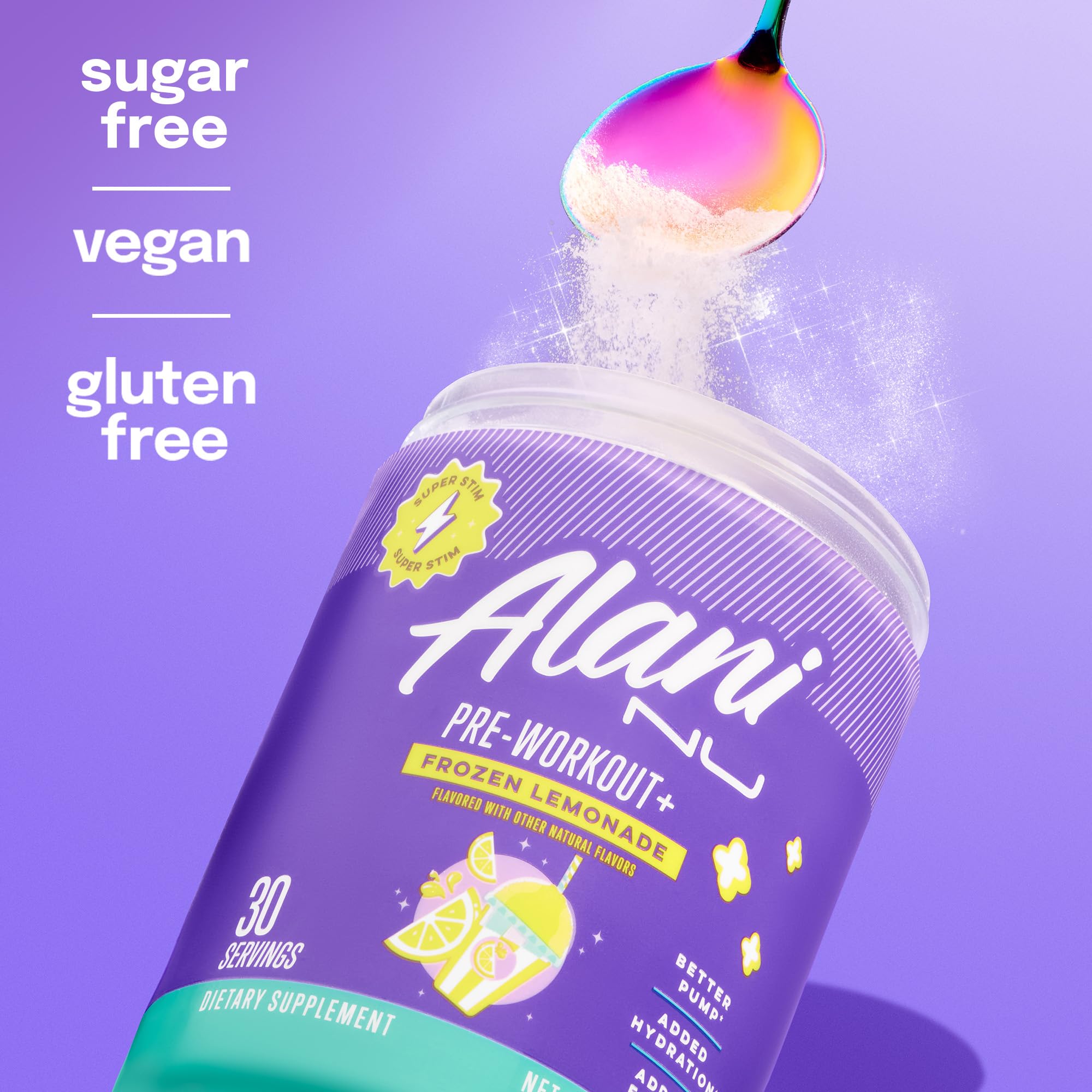 Alani Nu Pre Workout+ Powder Frozen Lemonade, Extra Boost, Sugar Free, 300mg Caffeine, L-Theanine, Beta-Alanine, Citrulline, 30 Servings