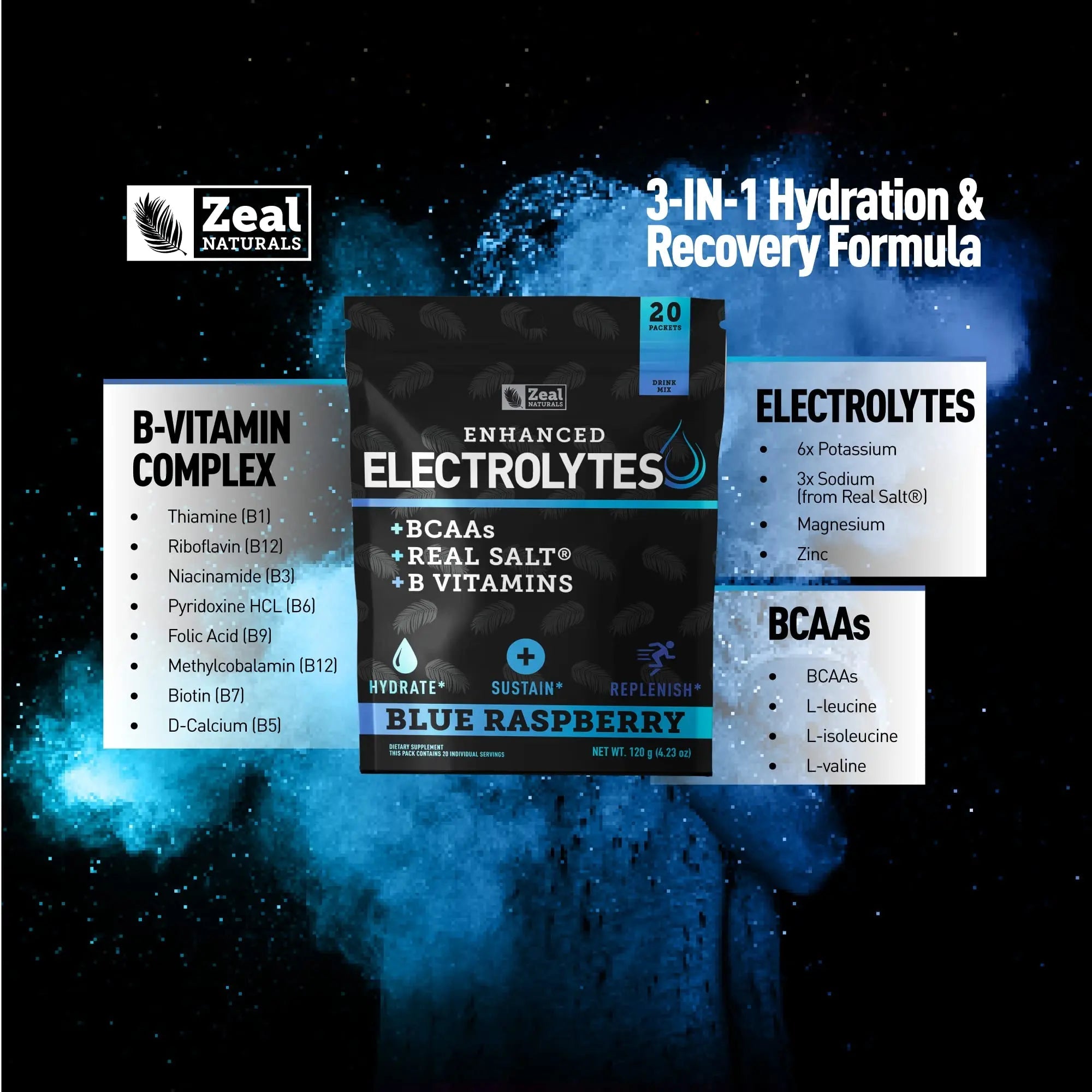Enhanced Powder Stick Packs (Blue Raspberry - 20 Packets) Sugar Free + BCAA B-Vitamin Zeal Naturals Au supplements