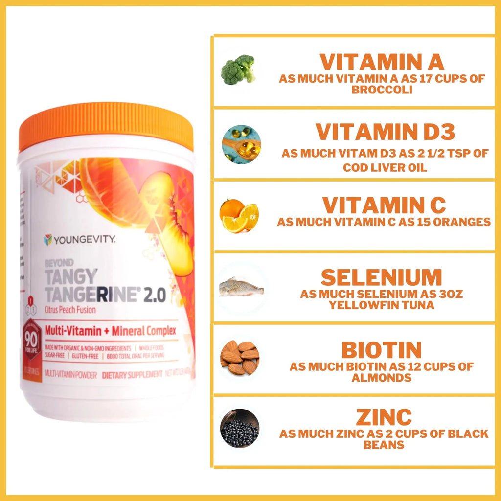 Youngevity Beyond Tangy Tangerine 2.0 Citrus Peach Ultimate Multi-Vitamin & Mineral Complex - Made with Natural & Whole Foods | 8,000 ORAC | 2 Canisters Youngevity Au supplements