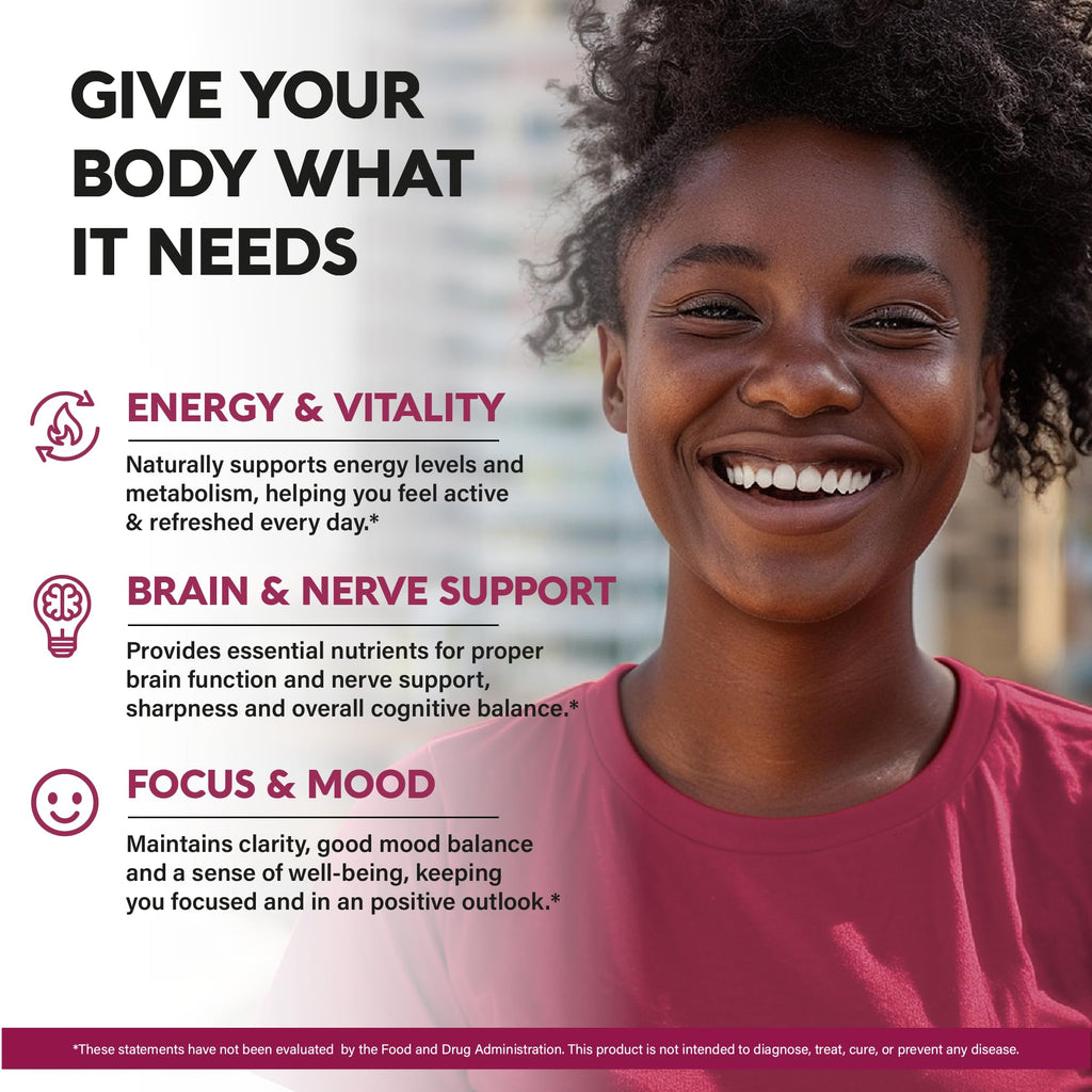 Vitamin B Complex for Men & Women - Riboflavin B2, B12, B1, B3, B5, B6, B7, B8, B9 | Vitamin C, Choline, Inositol - B-Complex Supplement