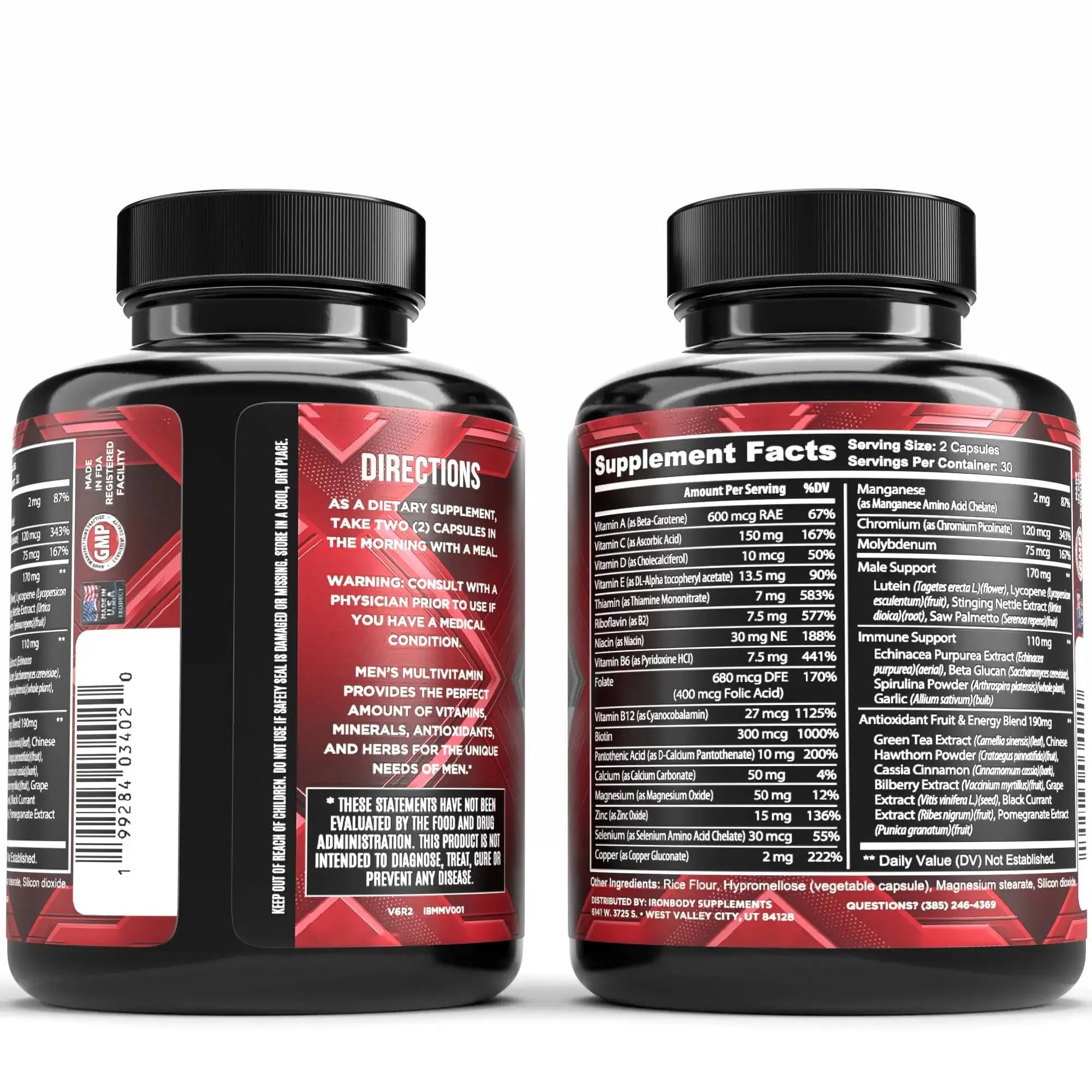 IronBody Supplements, Multivitamin for Men, Vitamins A, B, C, D, E, Zinc. Immune Support, Antioxidant Fruit and Energy Blend. 60 Capsules IronBody Supplements Au supplements